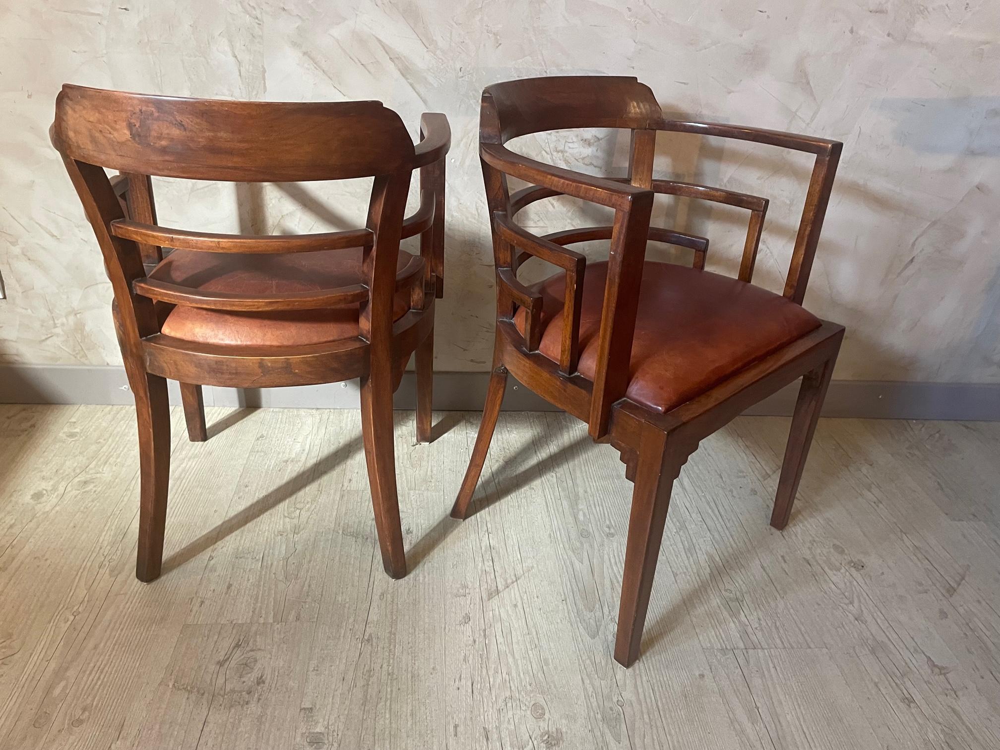 Pair of French Art Deco Leather Armchair, 1930s 7