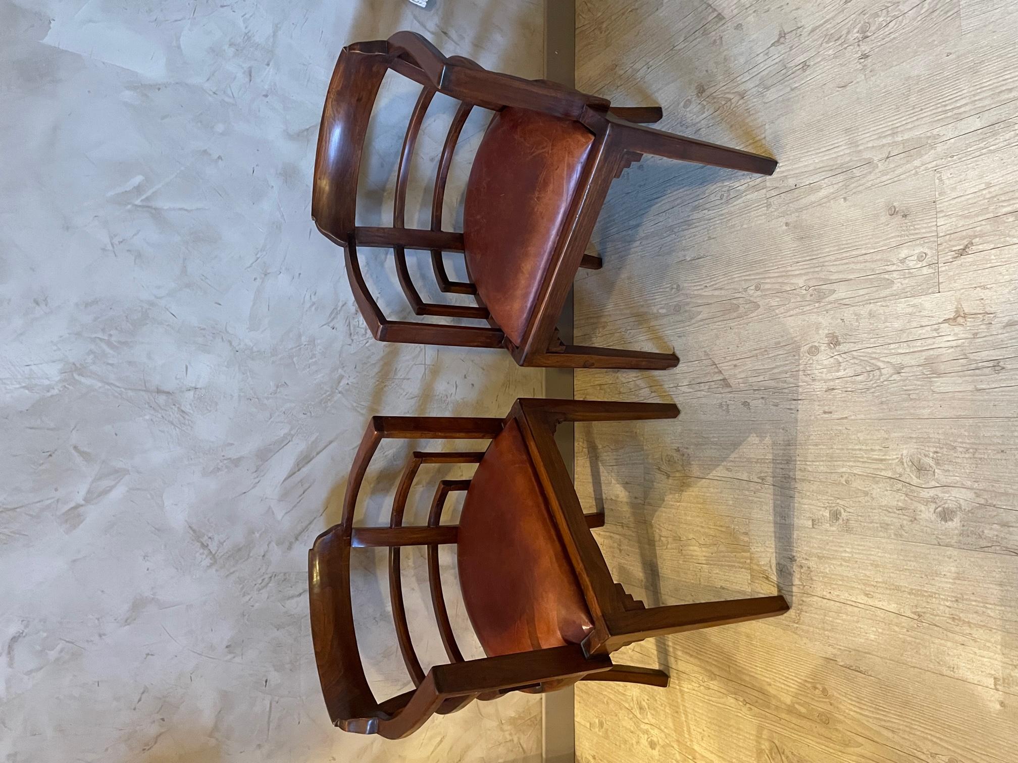 Pair of French Art Deco Leather Armchair, 1930s In Good Condition In LEGNY, FR