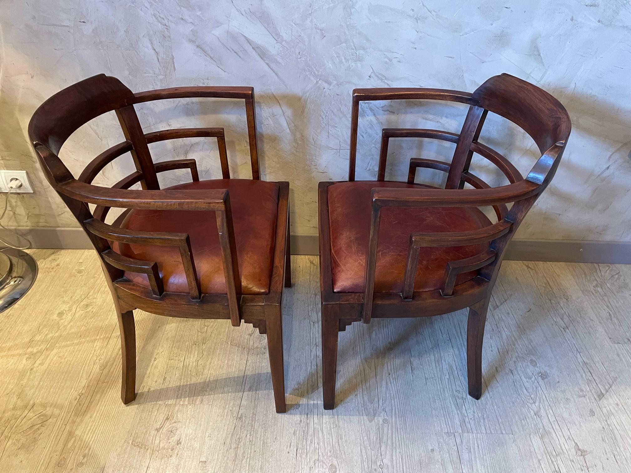 Pair of French Art Deco Leather Armchair, 1930s 1