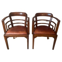 Pair of French Art Deco Leather Armchair, 1930s