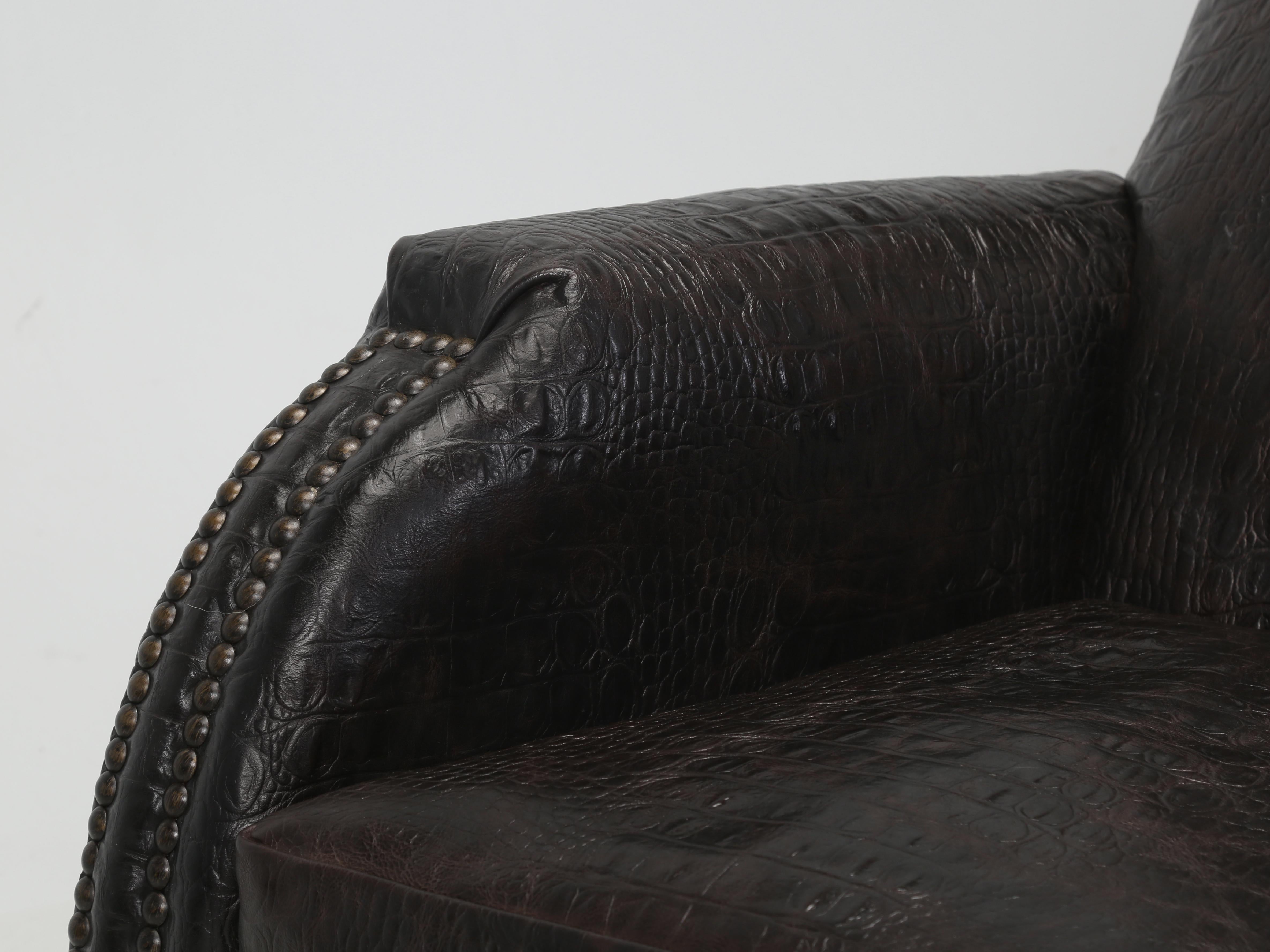 Pair of French Art Deco Leather Club Chairs covered in a Faux Crocodile Leather. For Sale 5