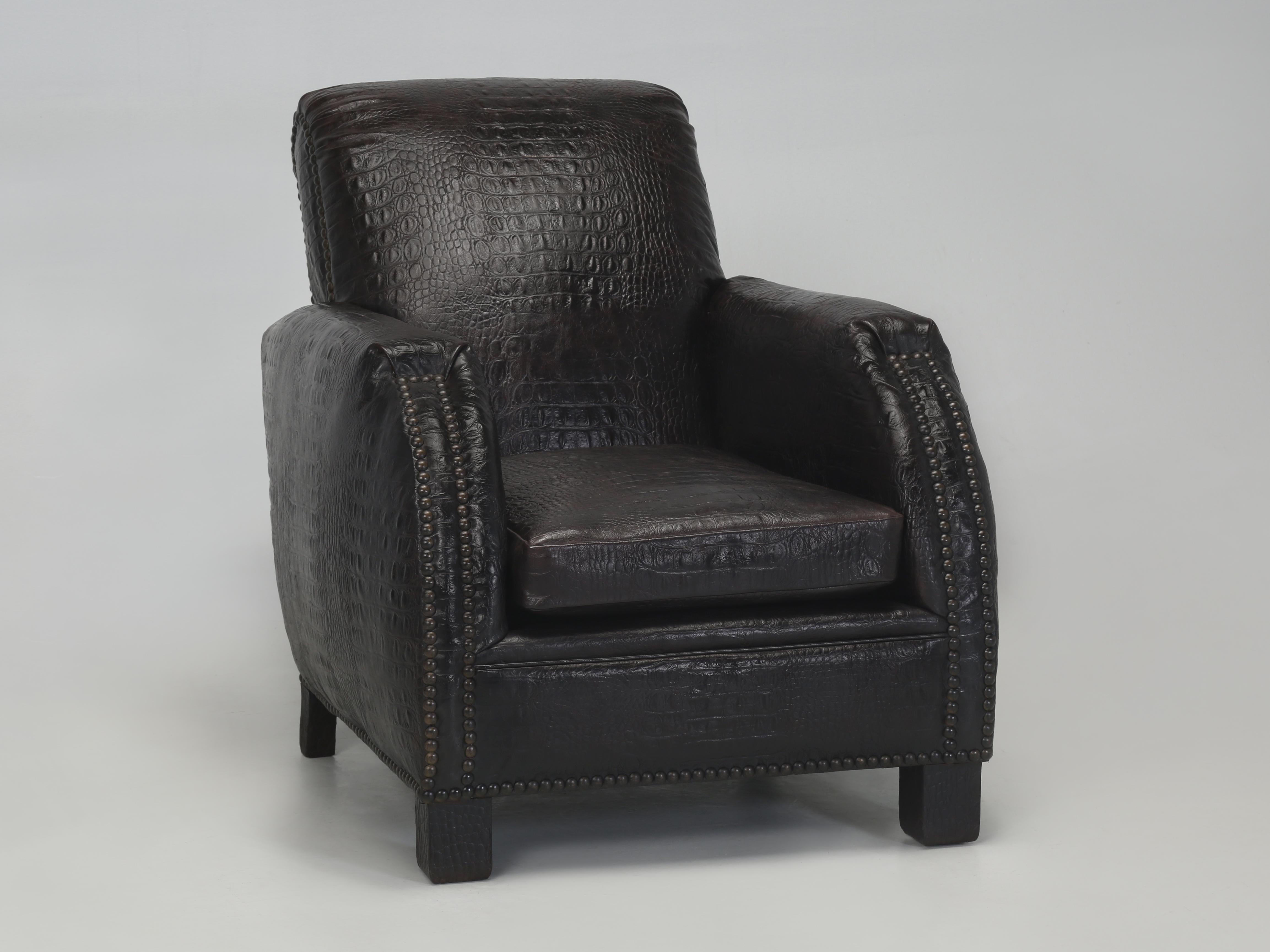 Pair of French Art Deco Leather Club Chairs covered in a Faux Crocodile 