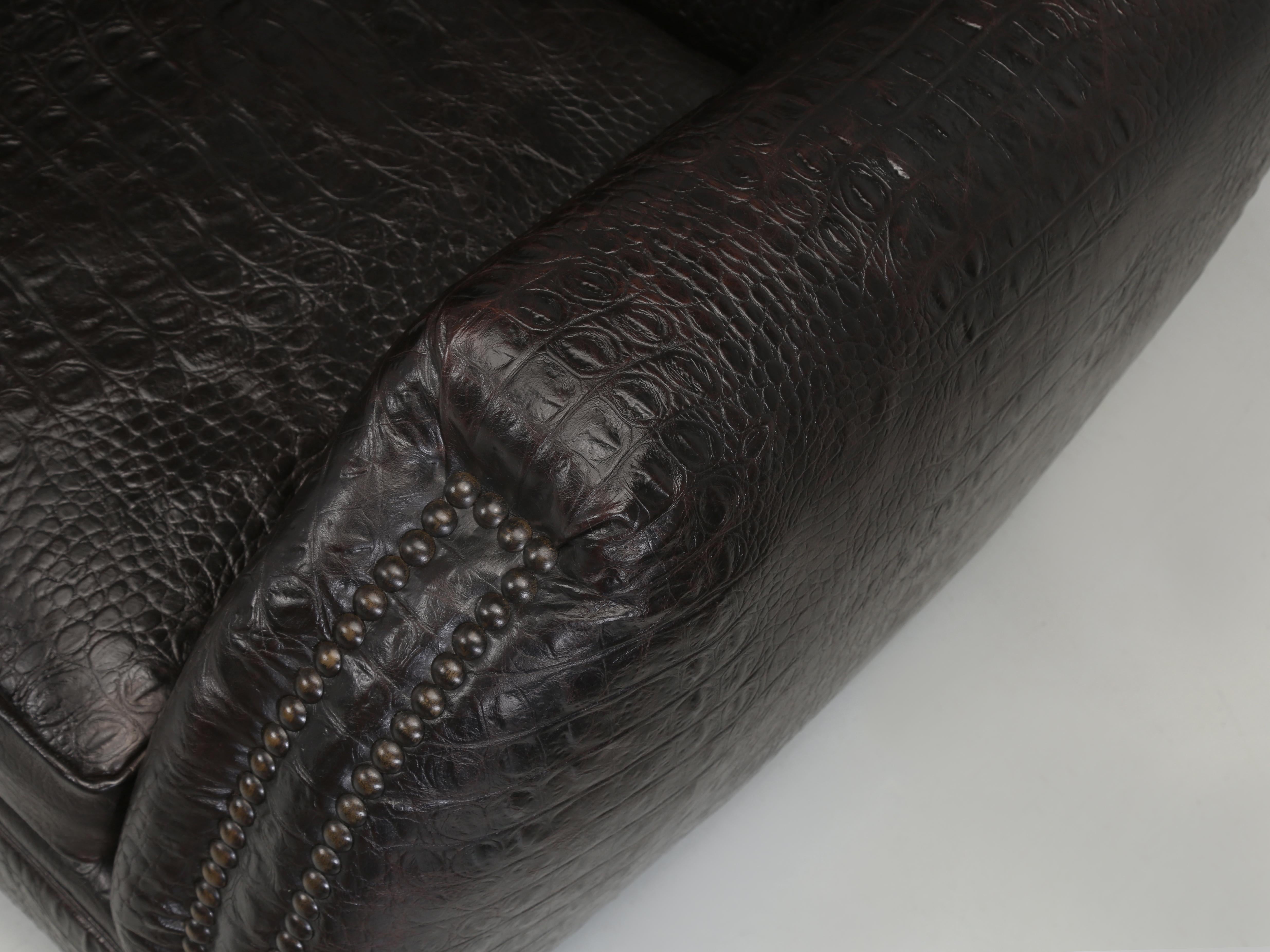 Pair of French Art Deco Leather Club Chairs covered in a Faux Crocodile Leather. For Sale 4