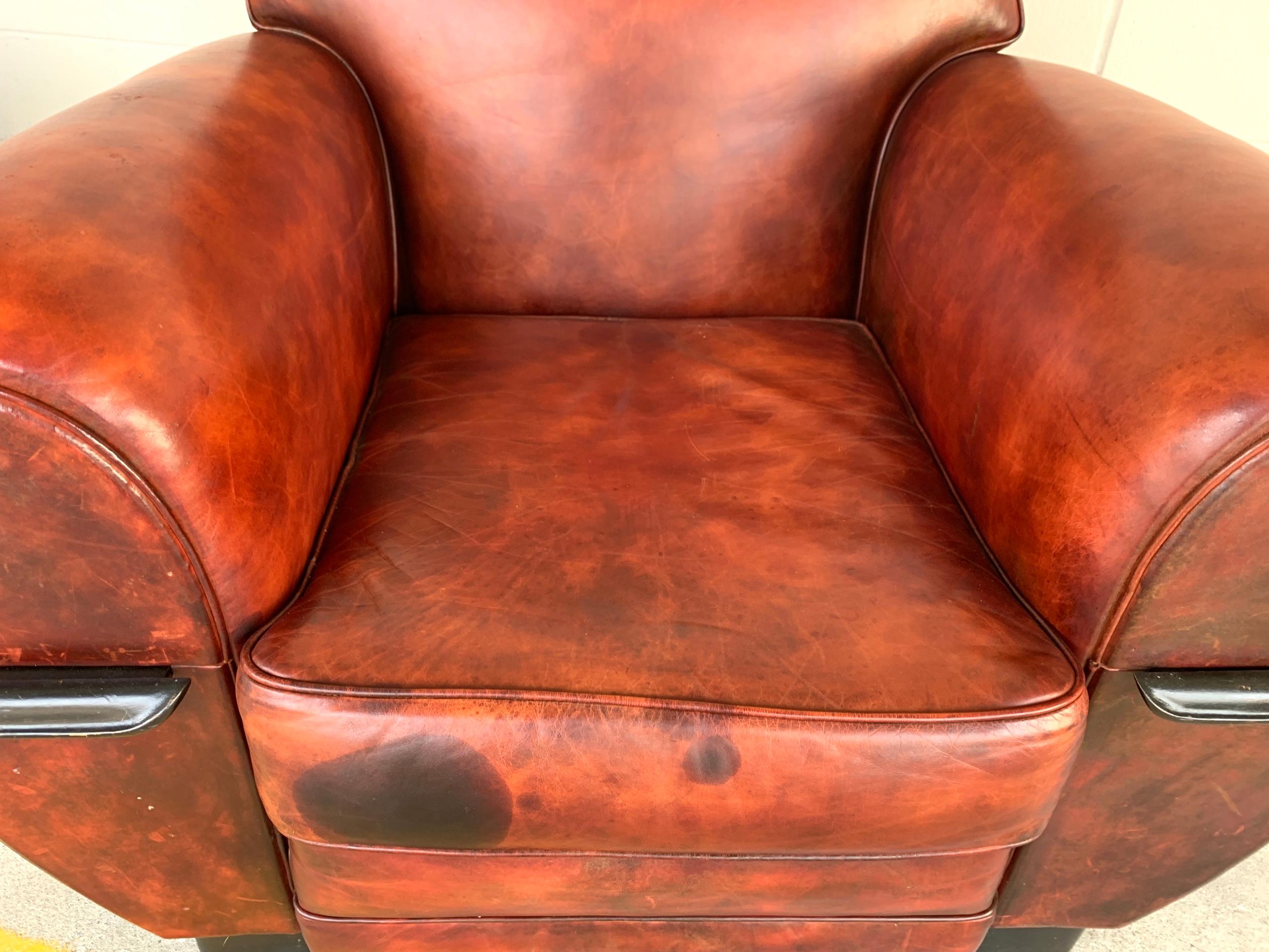 Pair of French Art Deco Leather Club Chairs For Sale 6