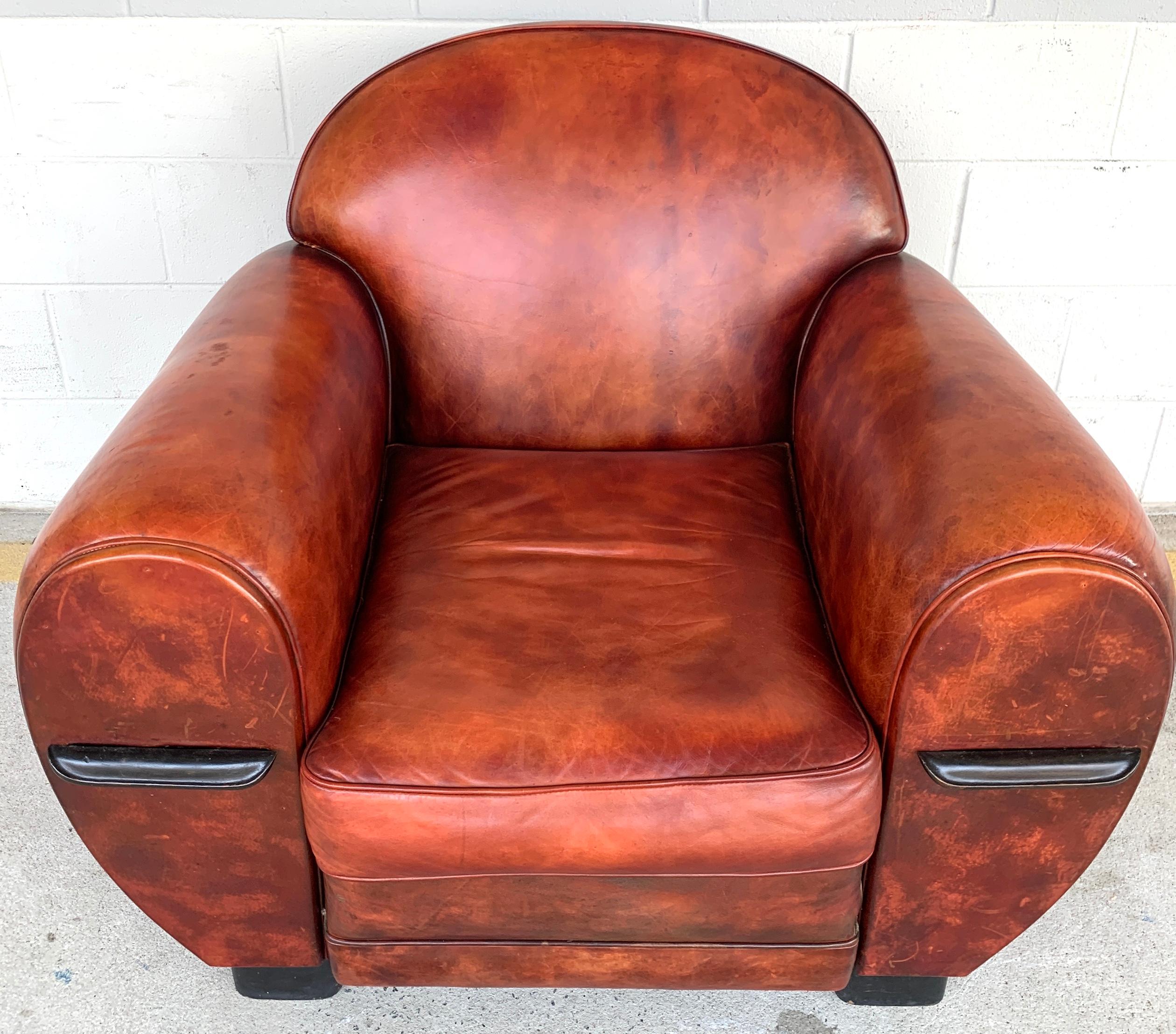 Pair of French Art Deco Leather Club Chairs For Sale 7