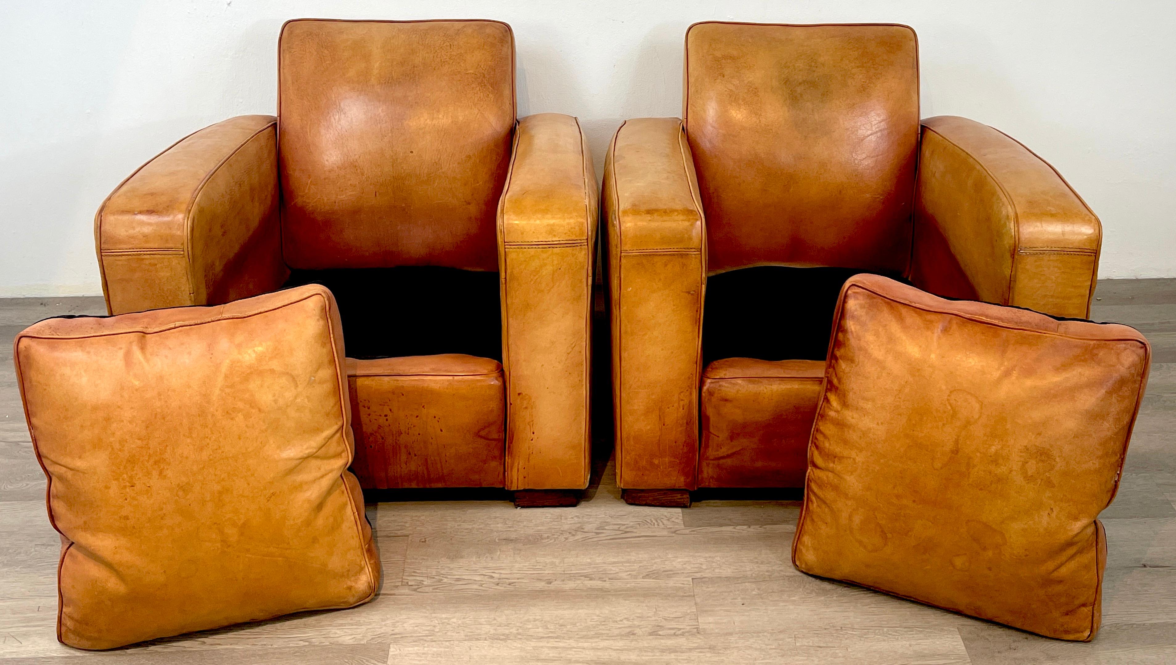 Pair of French Art Deco Leather Club Chairs 7