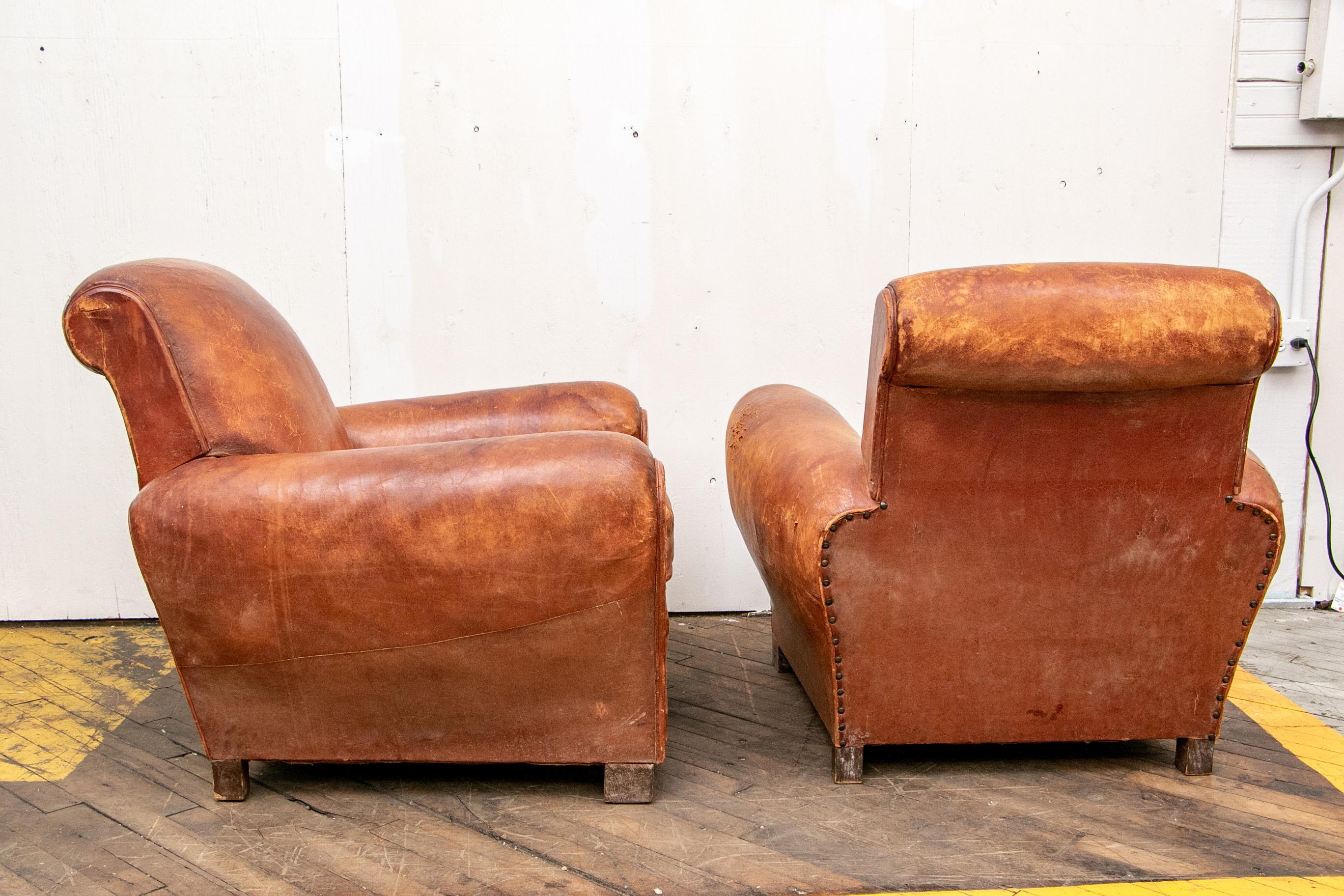 Pair of French Art Deco Leather Club Chairs 8