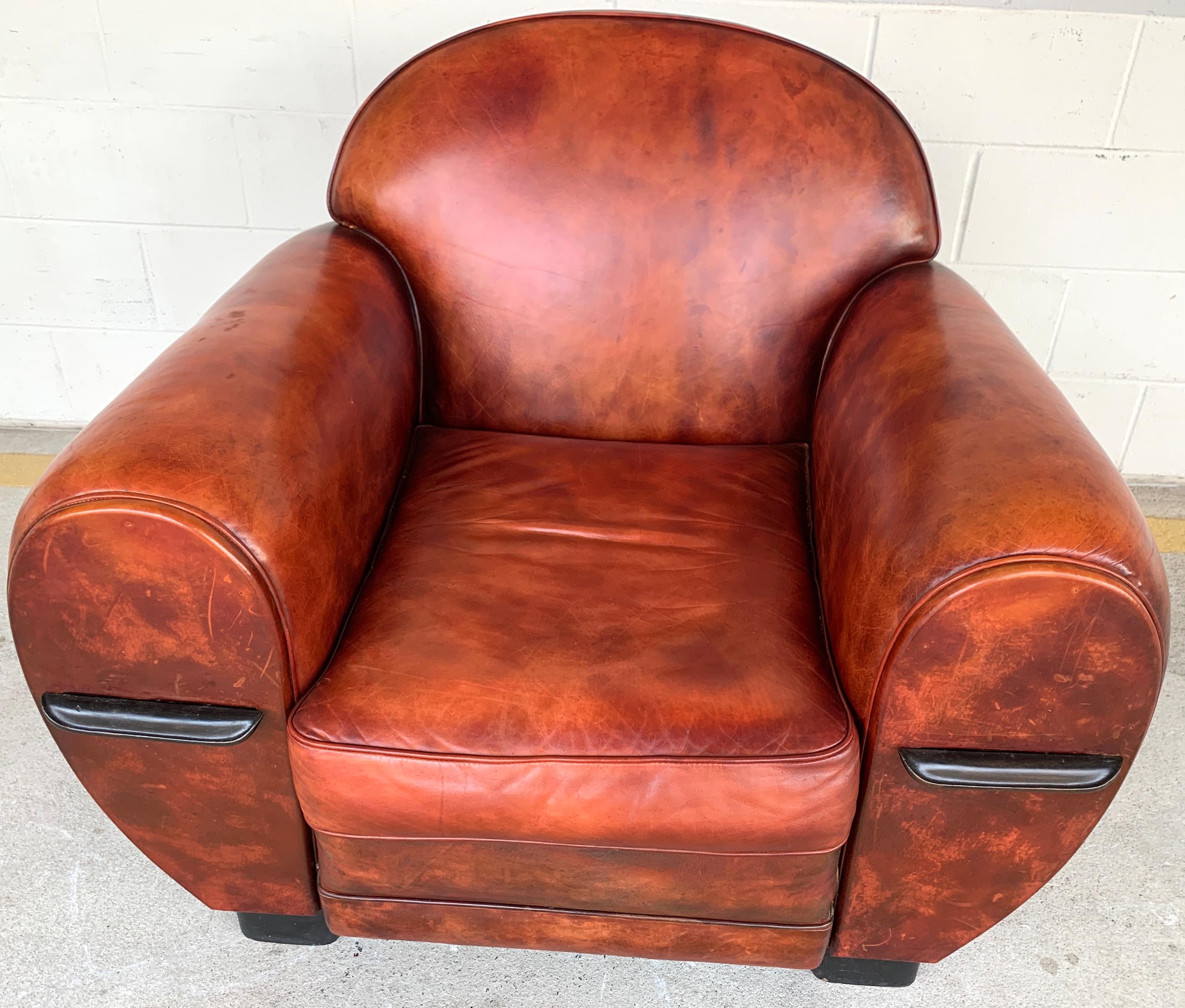 Pair of French Art Deco Leather Club Chairs For Sale 8