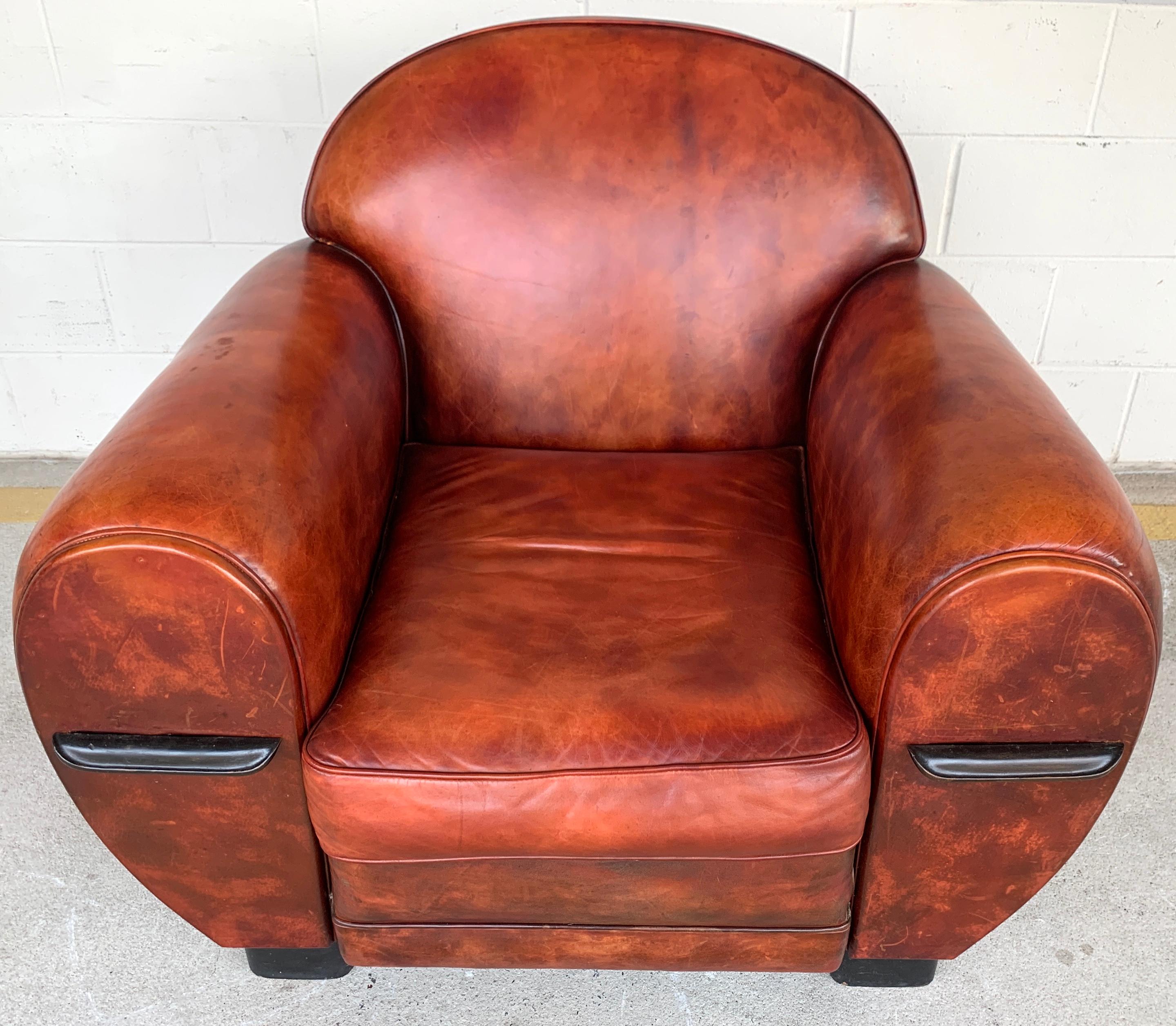 Pair of French Art Deco Leather Club Chairs For Sale 10