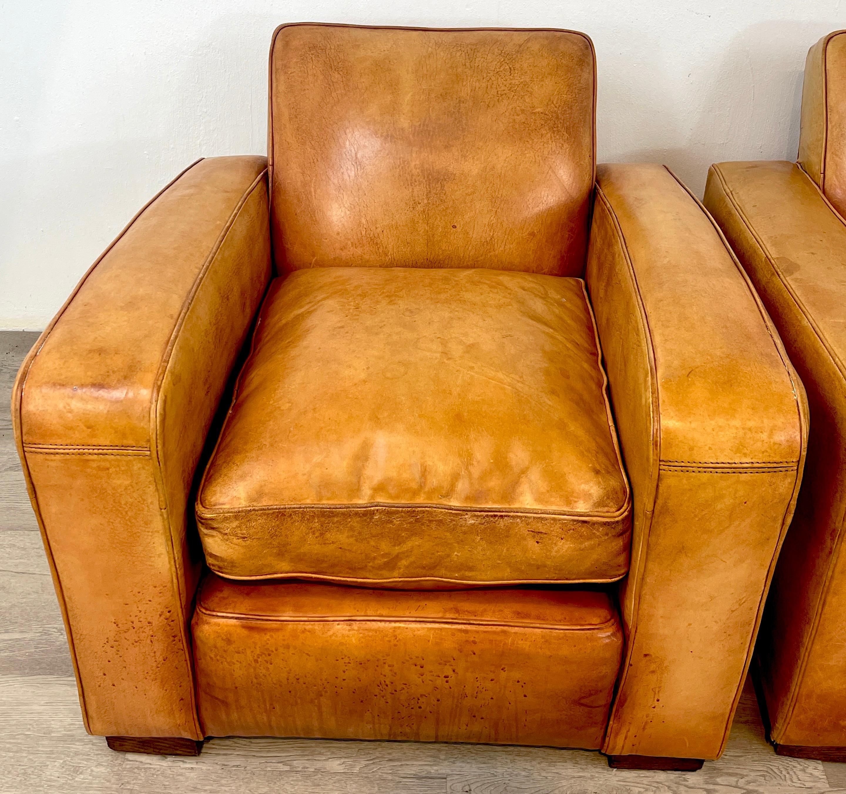Pair of French Art Deco Leather Club Chairs 1