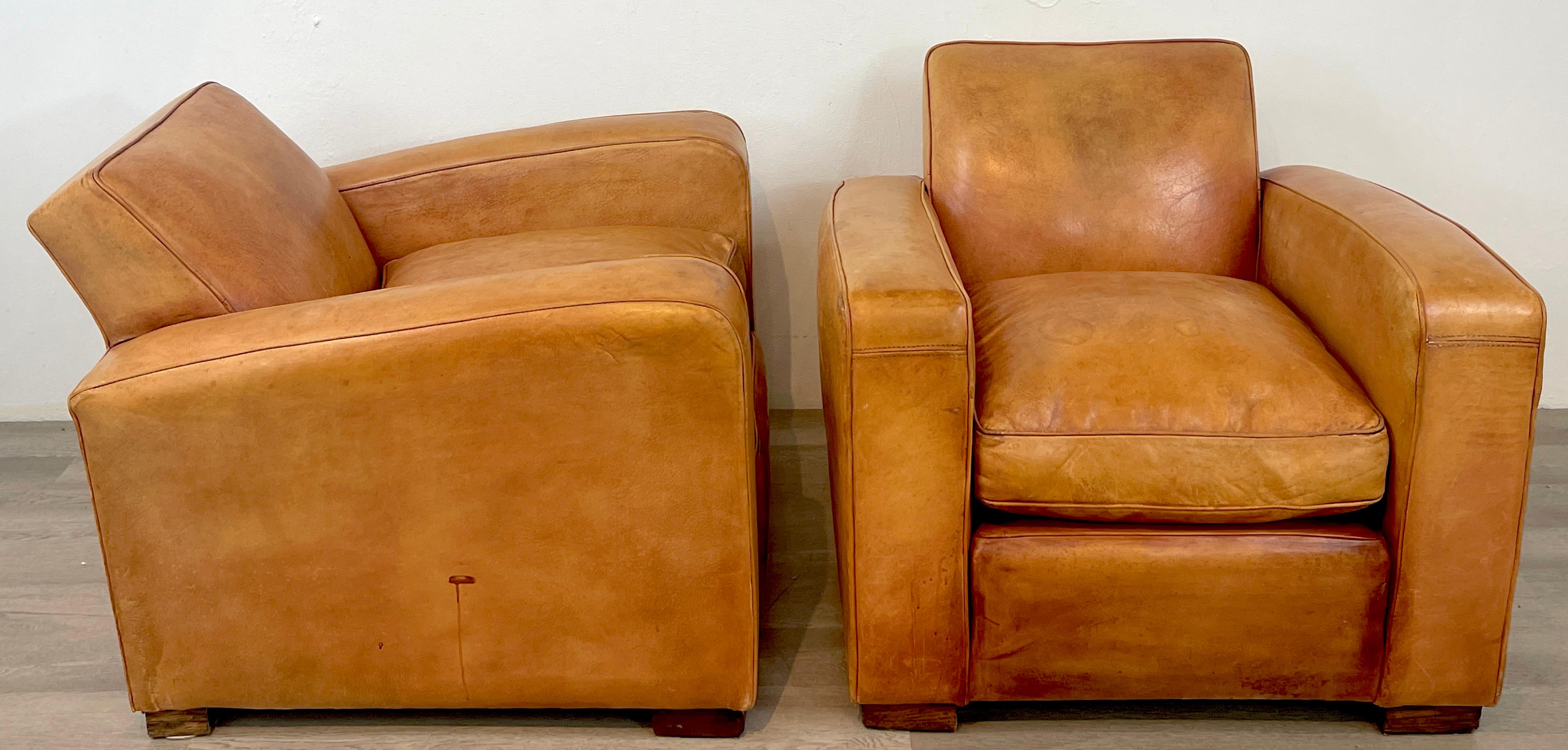 Pair of French Art Deco Leather Club Chairs 2