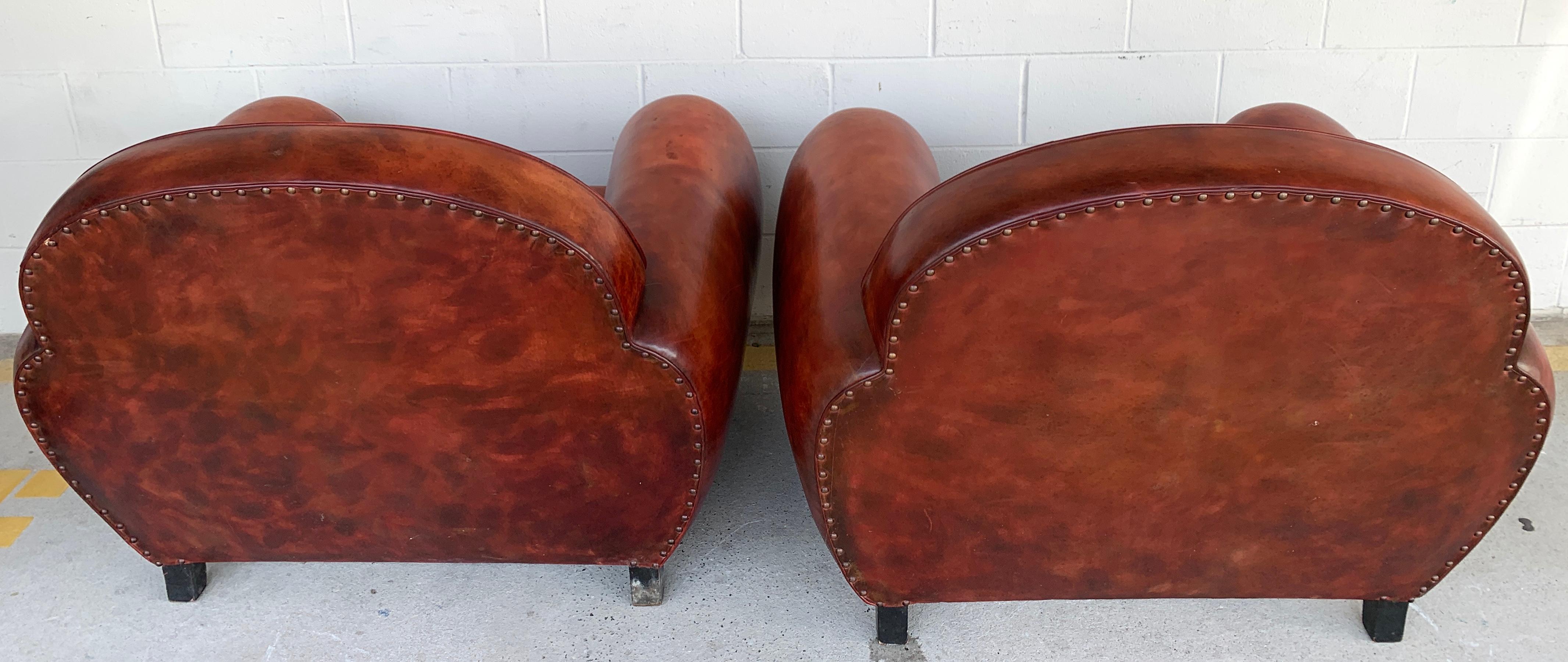 Pair of French Art Deco Leather Club Chairs For Sale 3