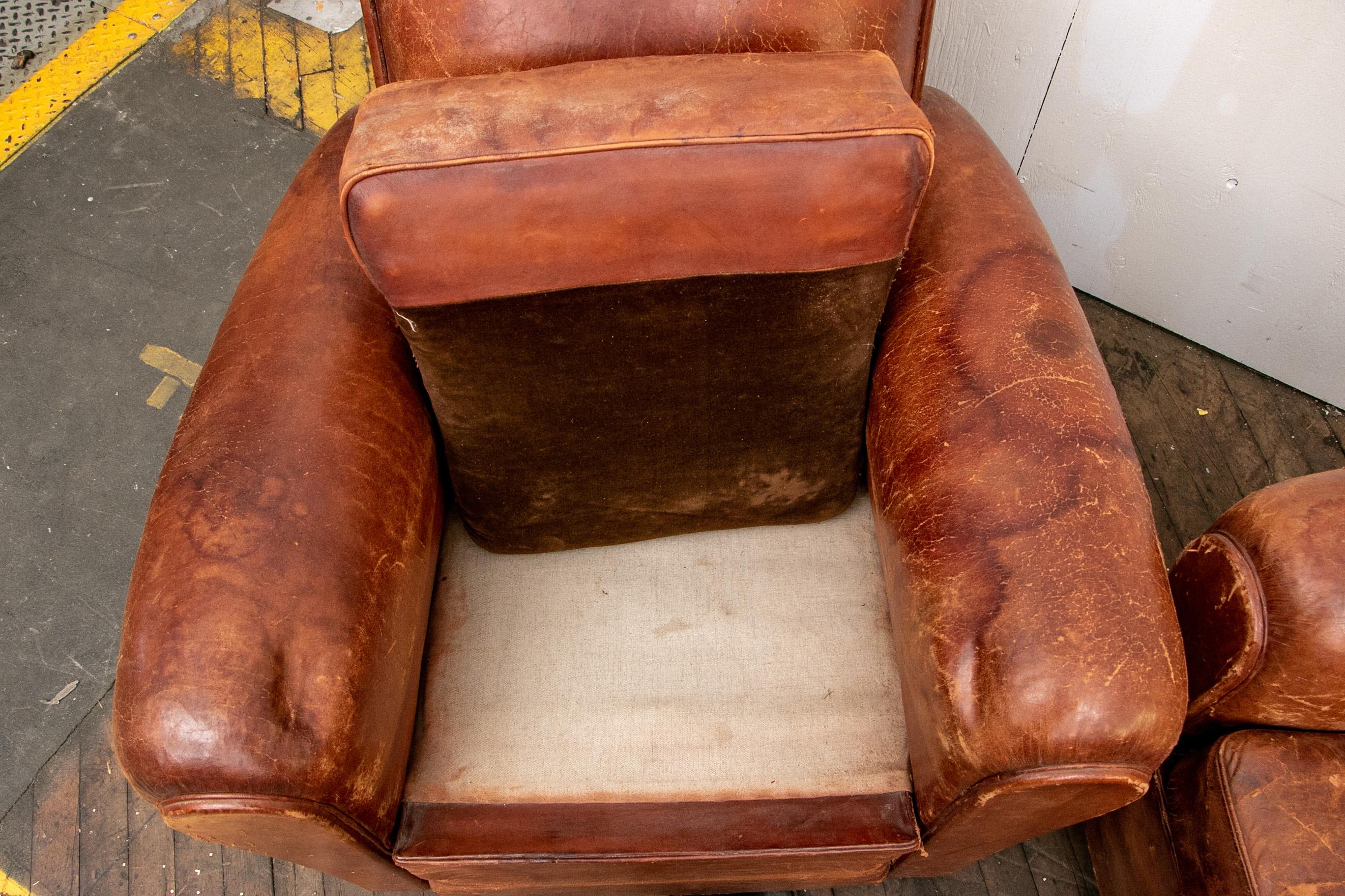 Pair of French Art Deco Leather Club Chairs 4