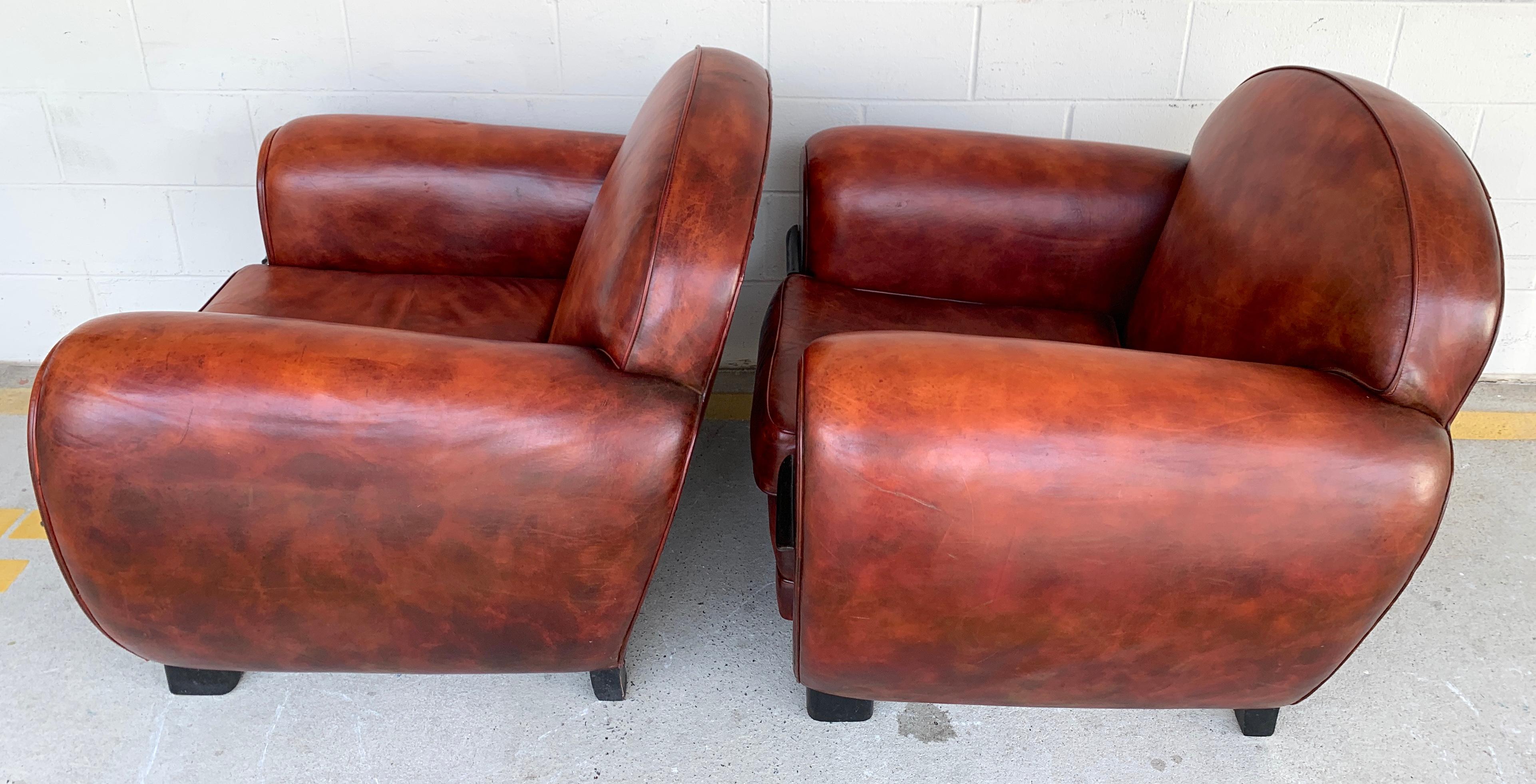 Pair of French Art Deco Leather Club Chairs For Sale 4