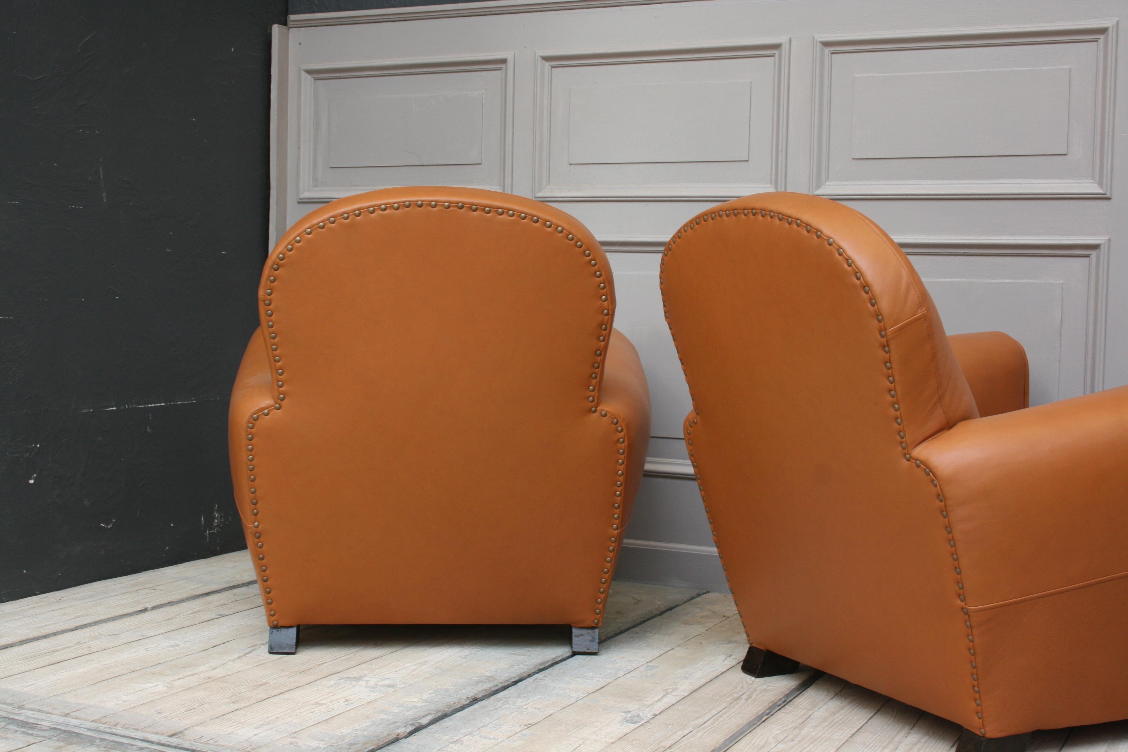 Pair of French Art Deco Leather Club Chairs, New Upholstery 6