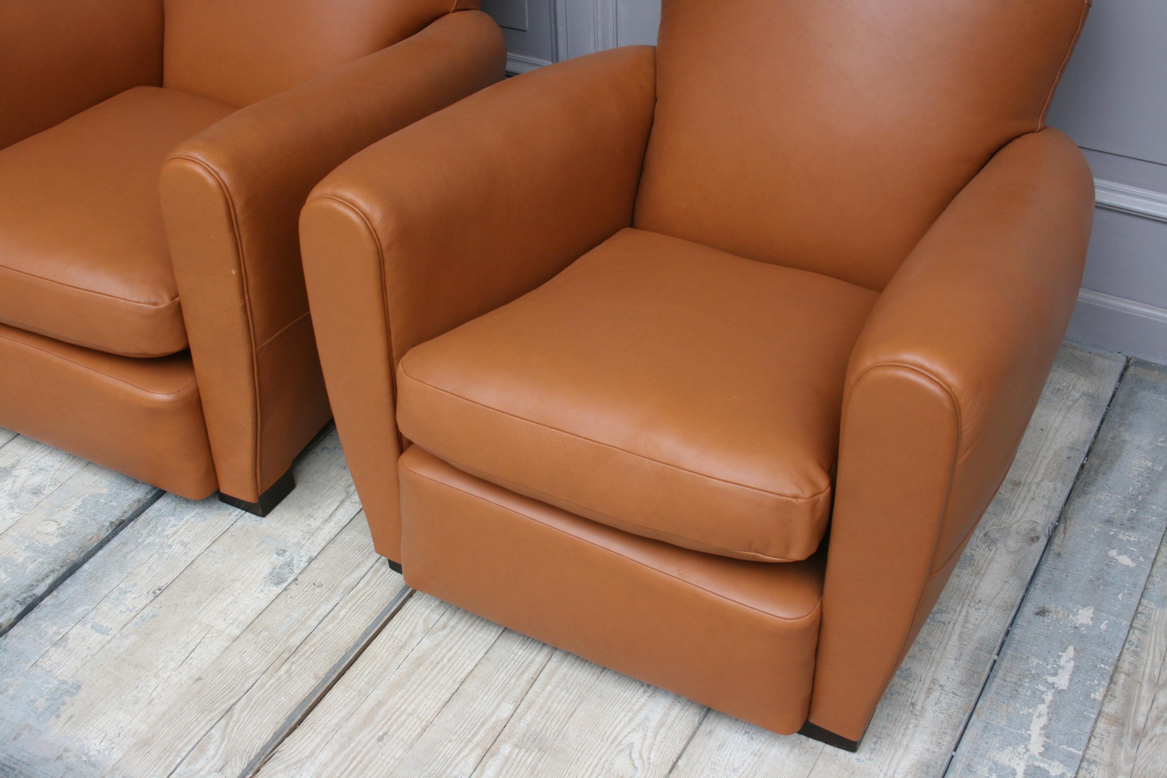 Pair of French Art Deco Leather Club Chairs, New Upholstery 14
