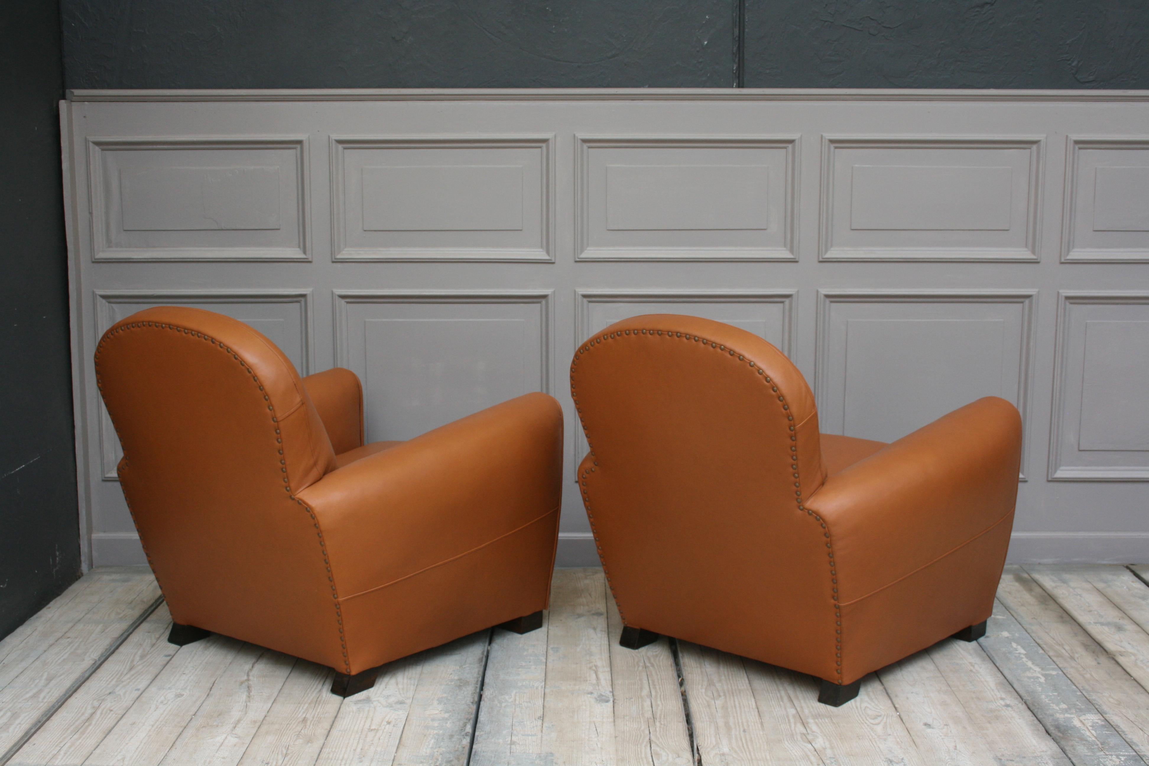 Pair of French Art Deco Leather Club Chairs, New Upholstery 3