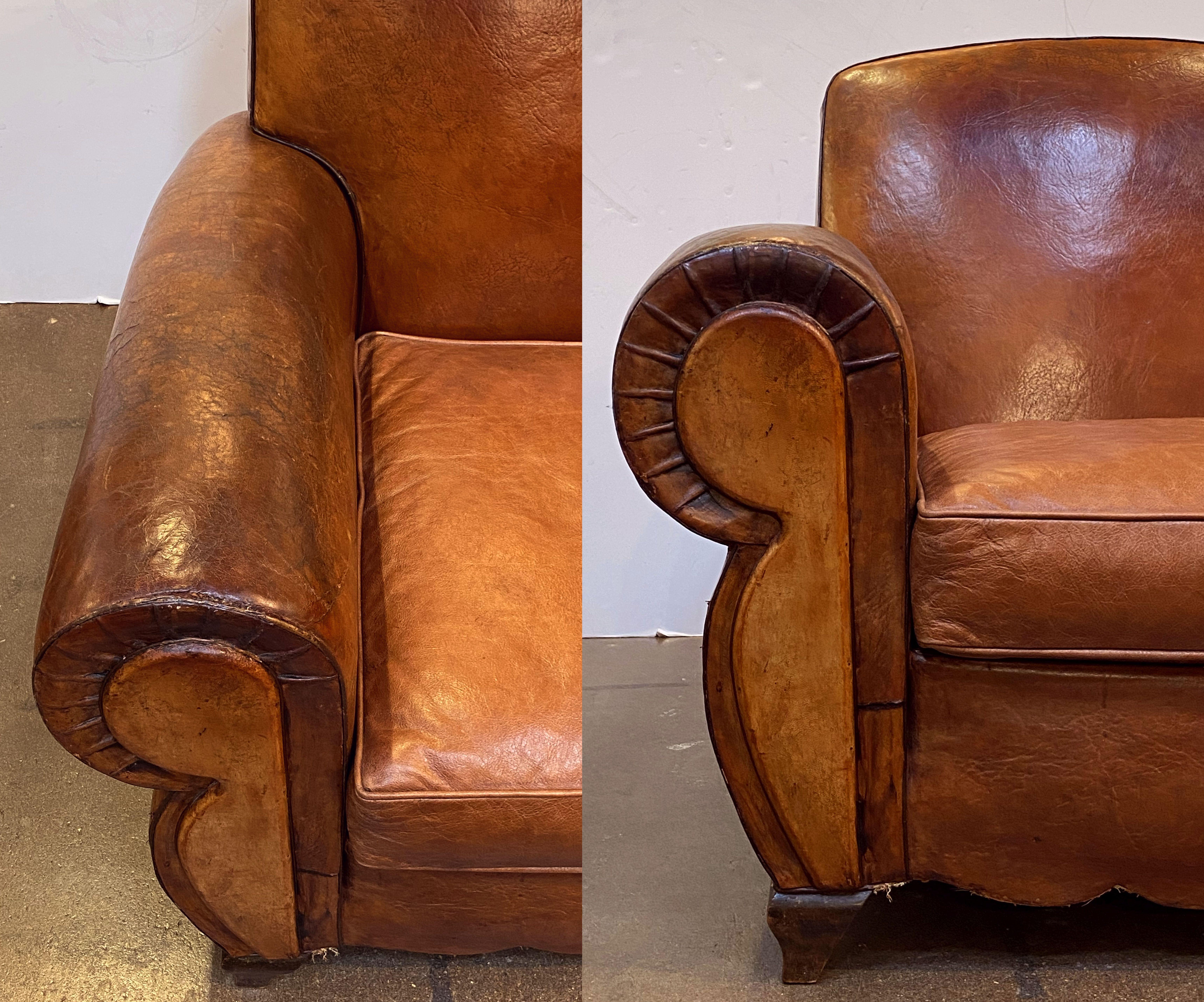 Pair of French Art Deco Leather Club Chairs 'Priced Individually' 8