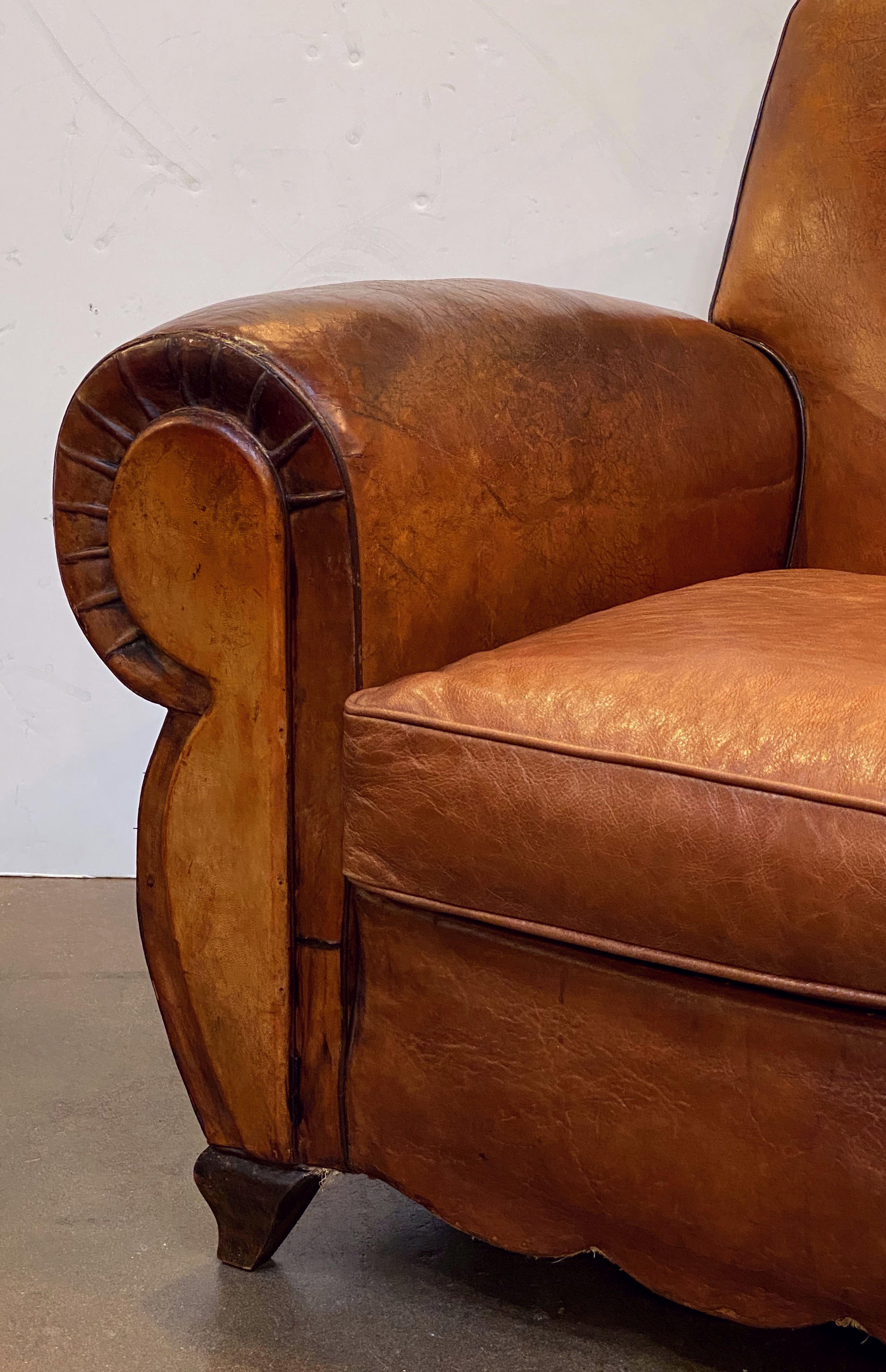 Pair of French Art Deco Leather Club Chairs 'Priced Individually' 1