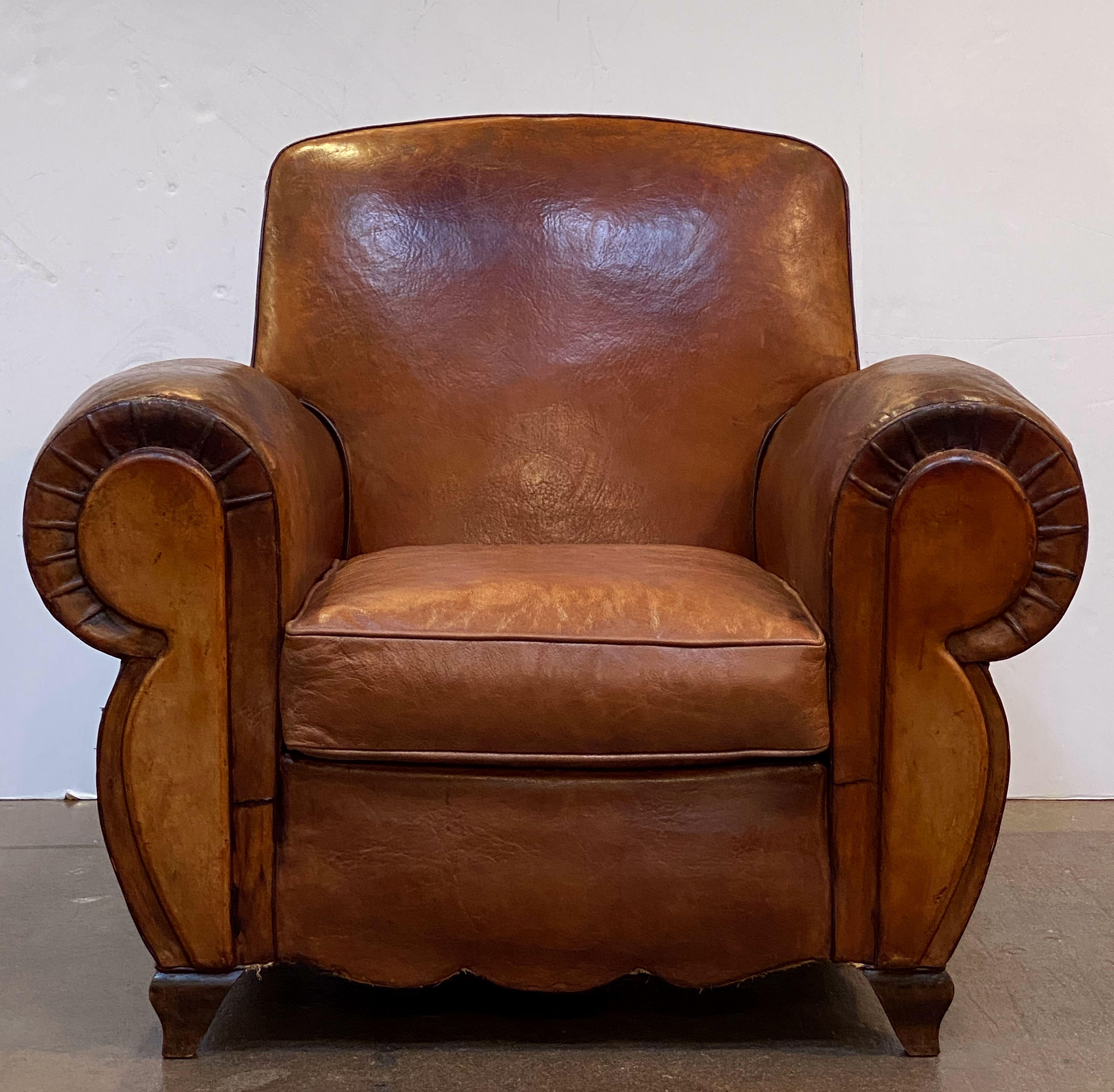 Pair of French Art Deco Leather Club Chairs 'Priced Individually' 2