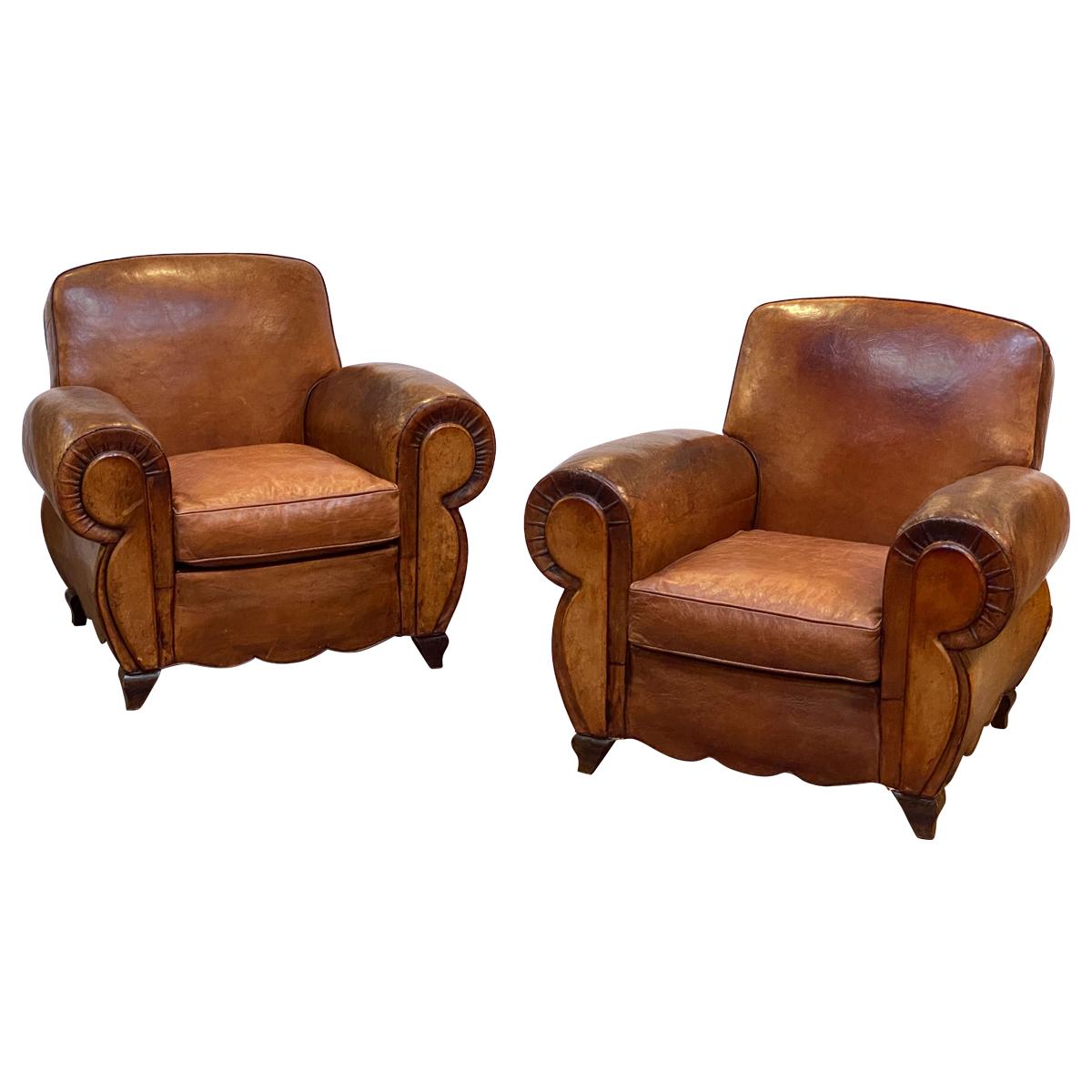 Pair of French Art Deco Leather Club Chairs 'Priced Individually'