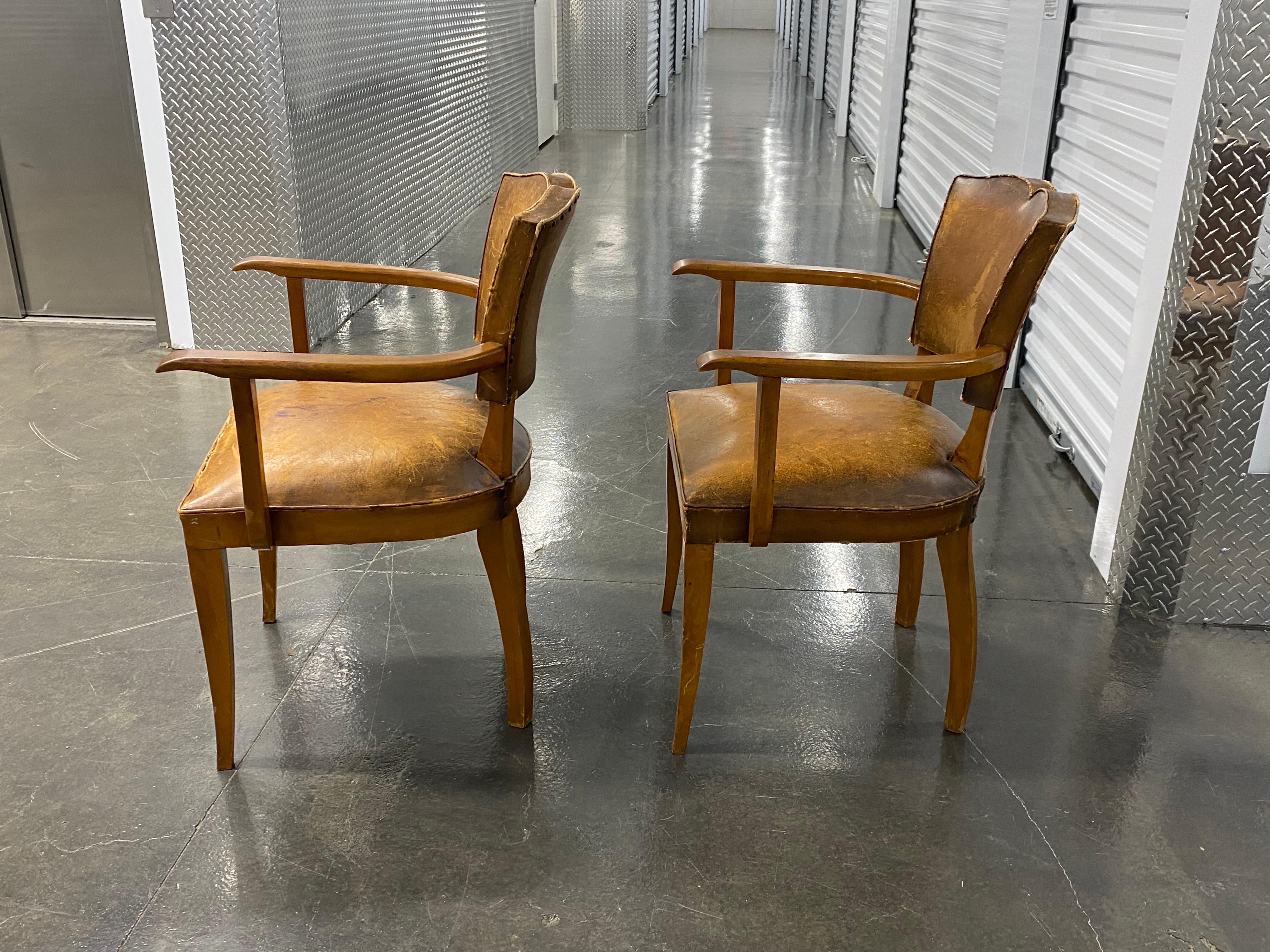 Pair of French Art Deco Leather Moustache Armchairs, 1930s 1