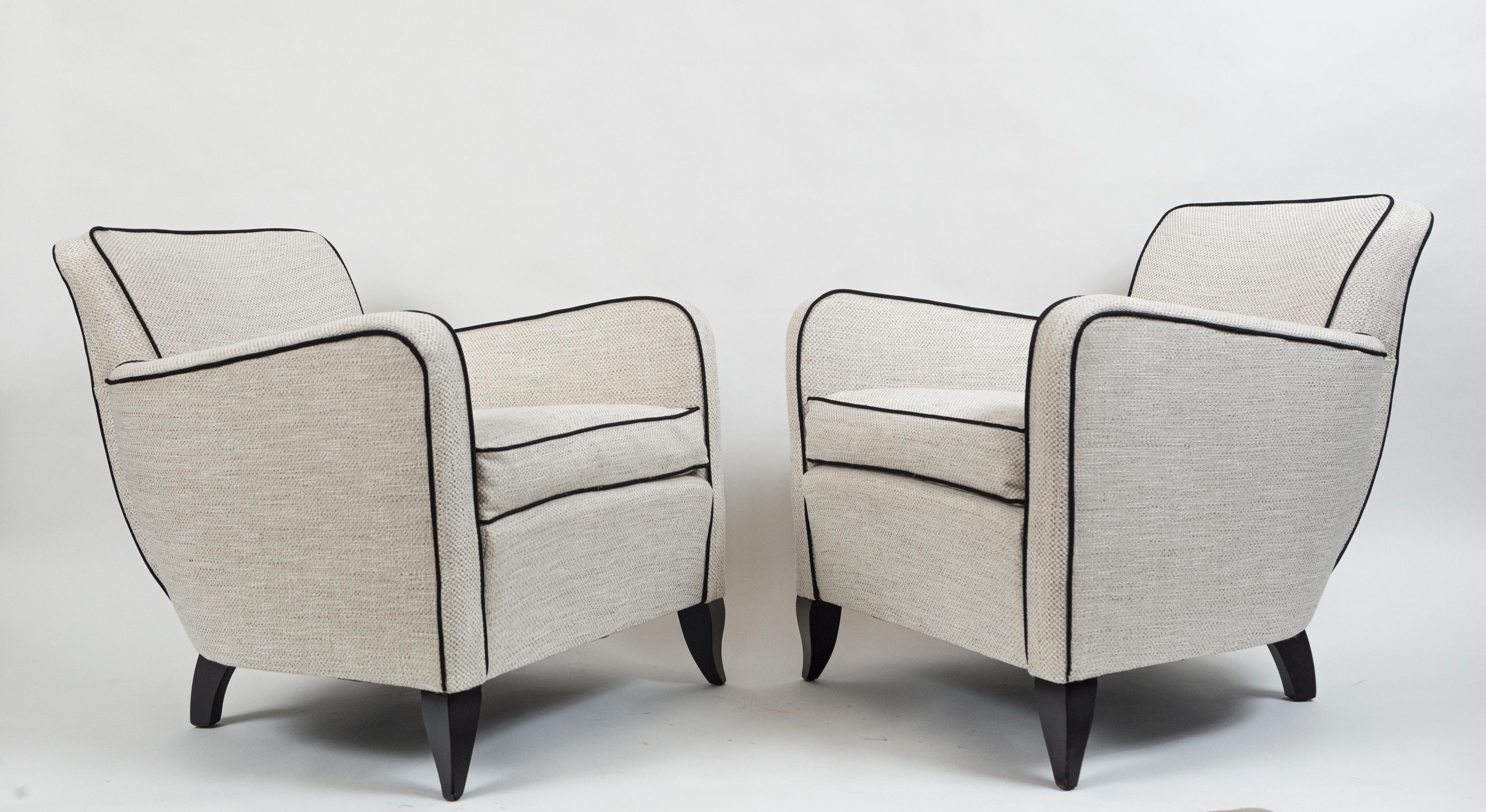 Pair Of French Art Deco Leleu Style Club Chairs In Good Condition In Westport, CT