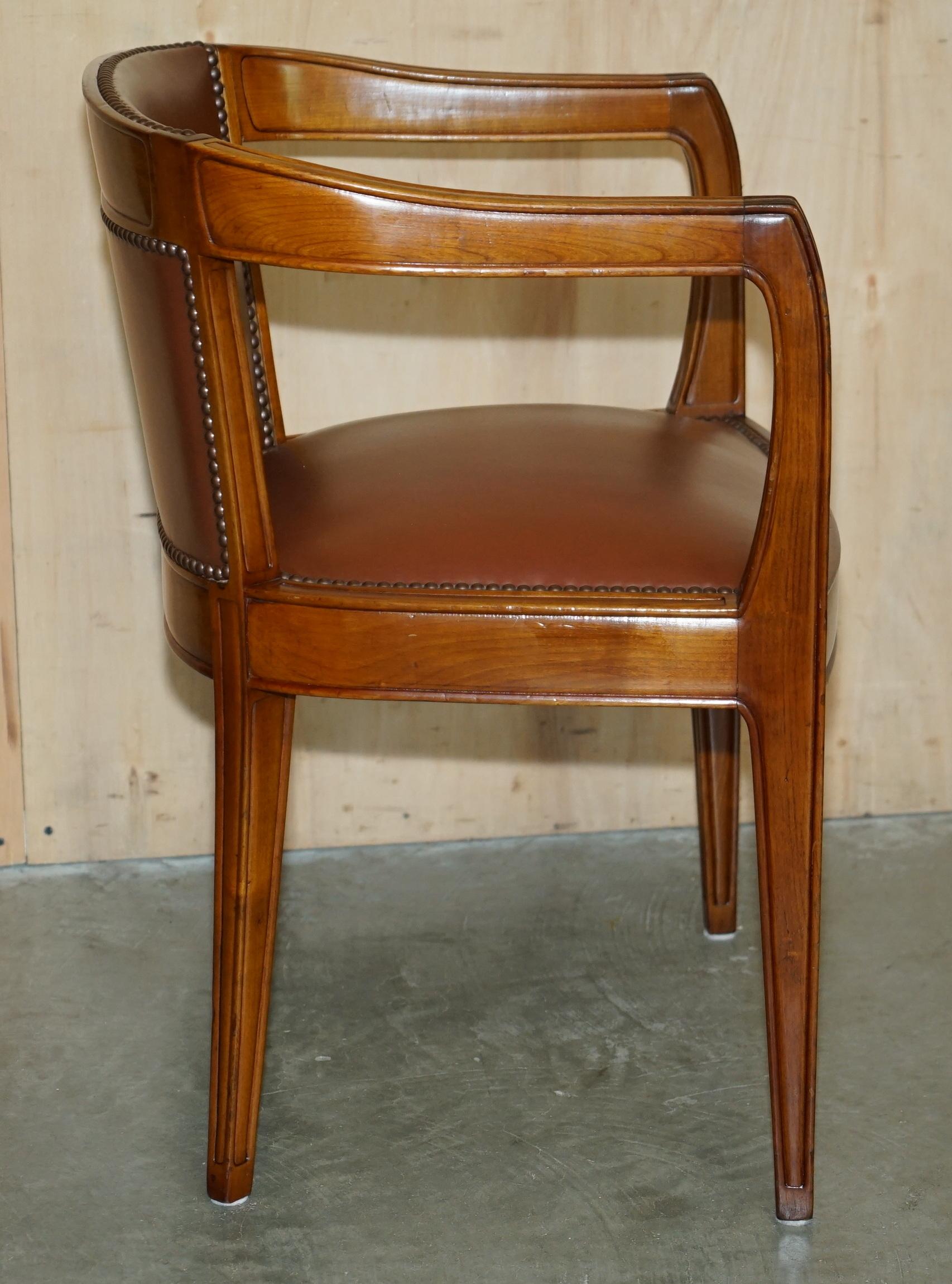 Leather PAiR OF FRENCH ART DECO LEON JALLOT ART NOUVEAU WALNUT ARMCHAIRS PART OF A SUITE For Sale