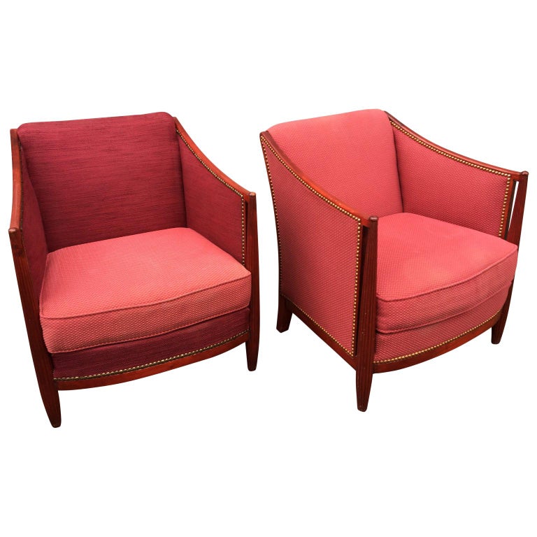 Pair of French Art Deco Lounge Chairs For Sale at 1stDibs