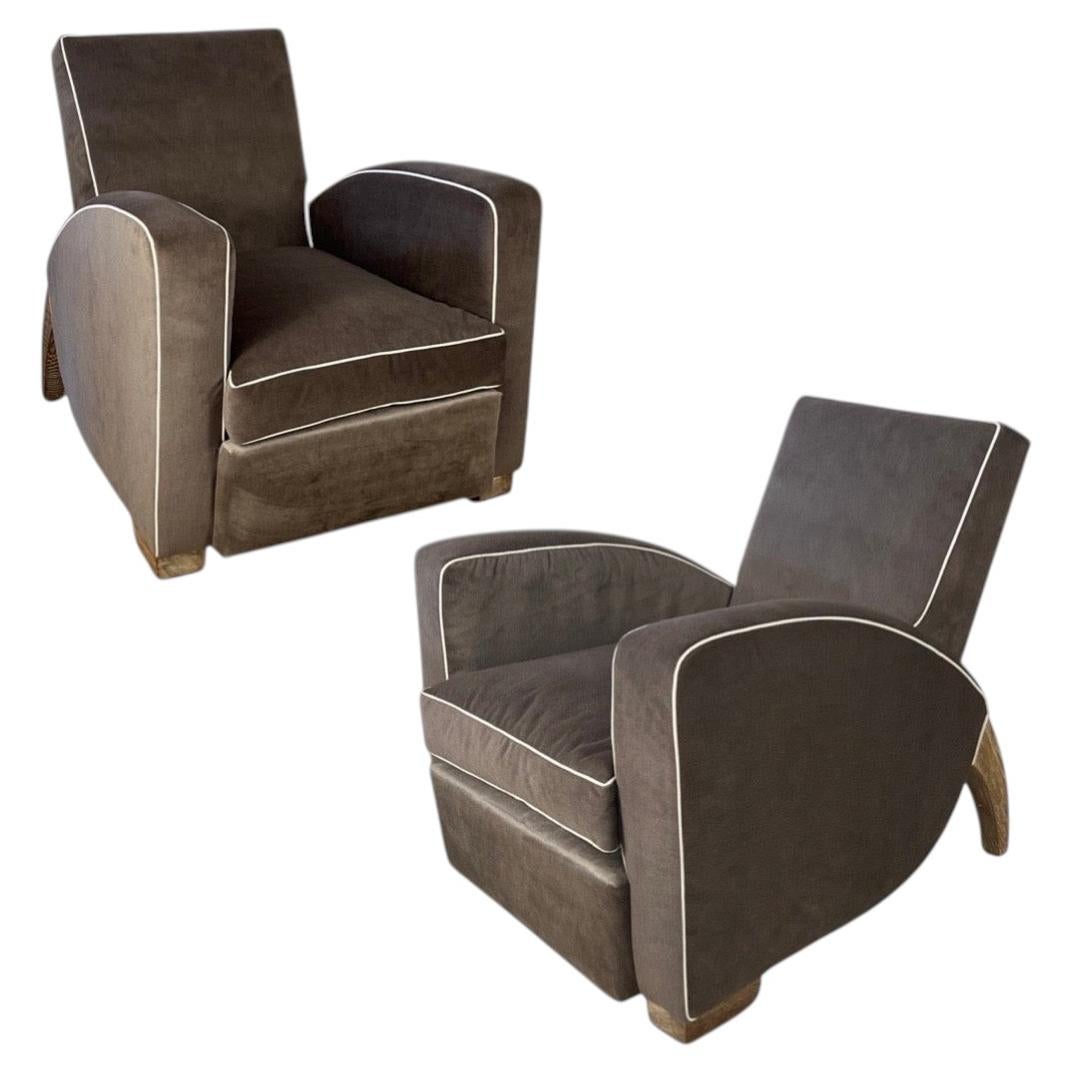 Fauteuils de salon Art déco français, revêtement en mohair, accoudoirs en forme de nuage, années 1930