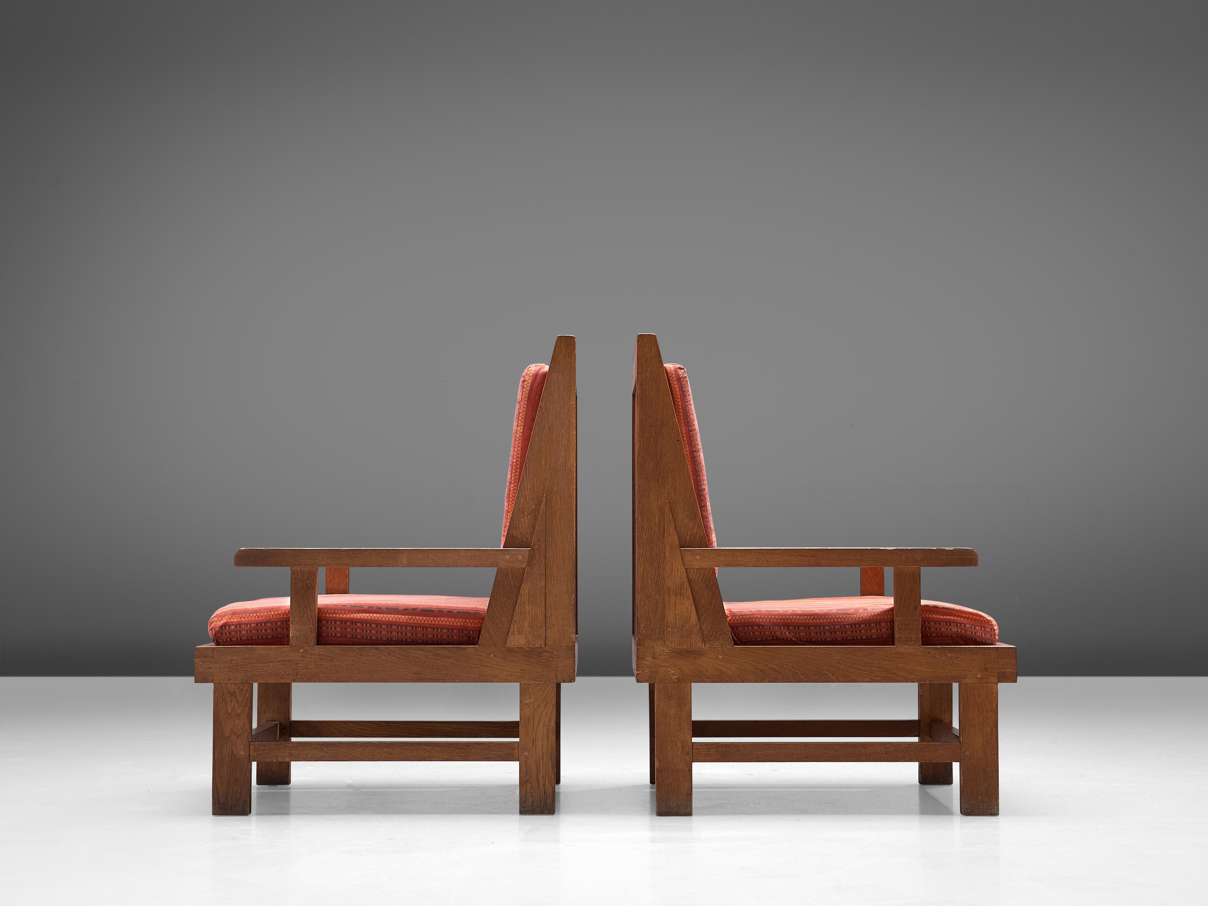 Pair of French Art Deco Lounge Chairs in Oak 1
