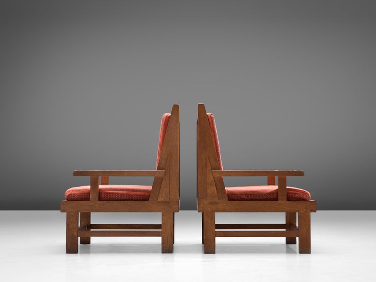 Pair of French Art Deco Lounge Chairs in Oak For Sale 1