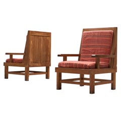 Pair of French Art Deco Lounge Chairs in Oak