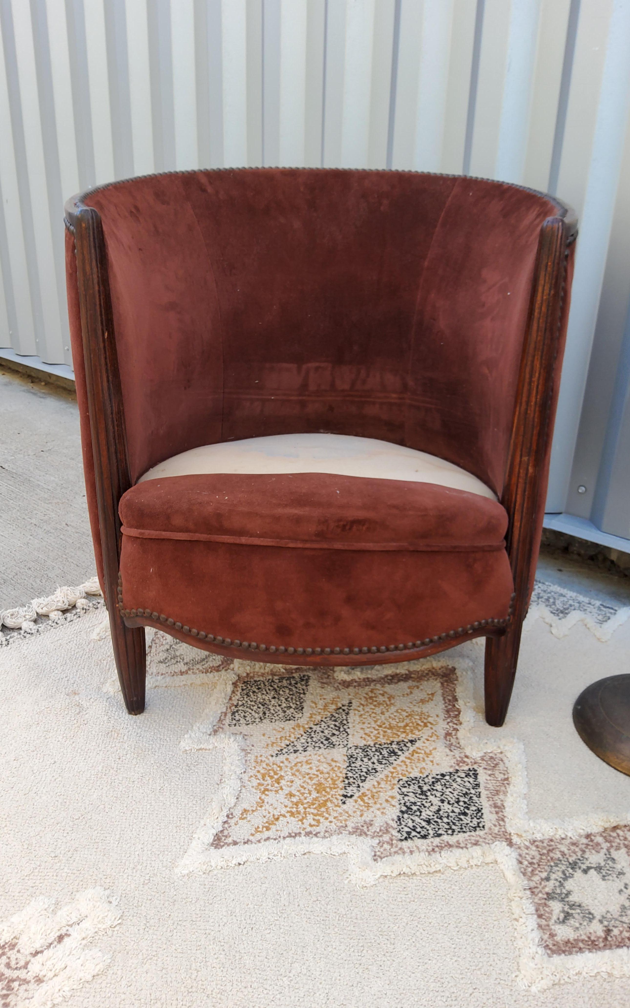 Early 20th Century Pair of French Art Deco Lounge Chairs in the style of Emile-Jaques Ruhlman For Sale