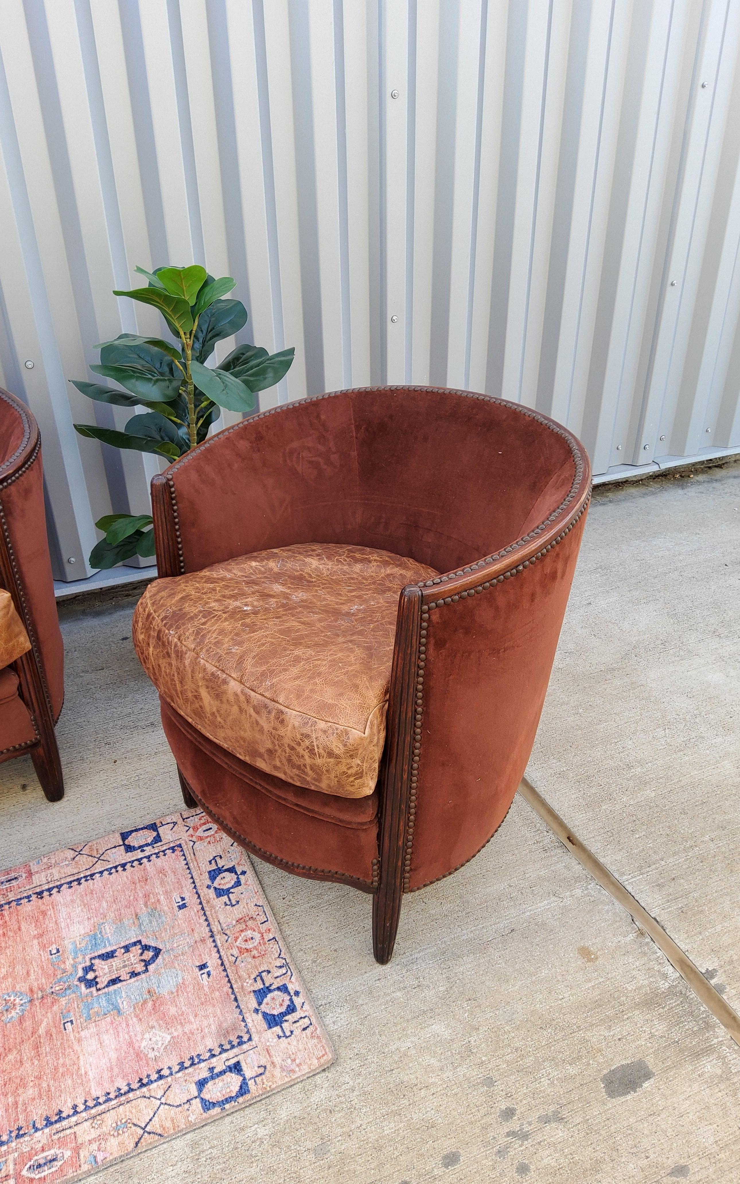 Oak Pair of French Art Deco Lounge Chairs in the style of Emile-Jaques Ruhlman For Sale