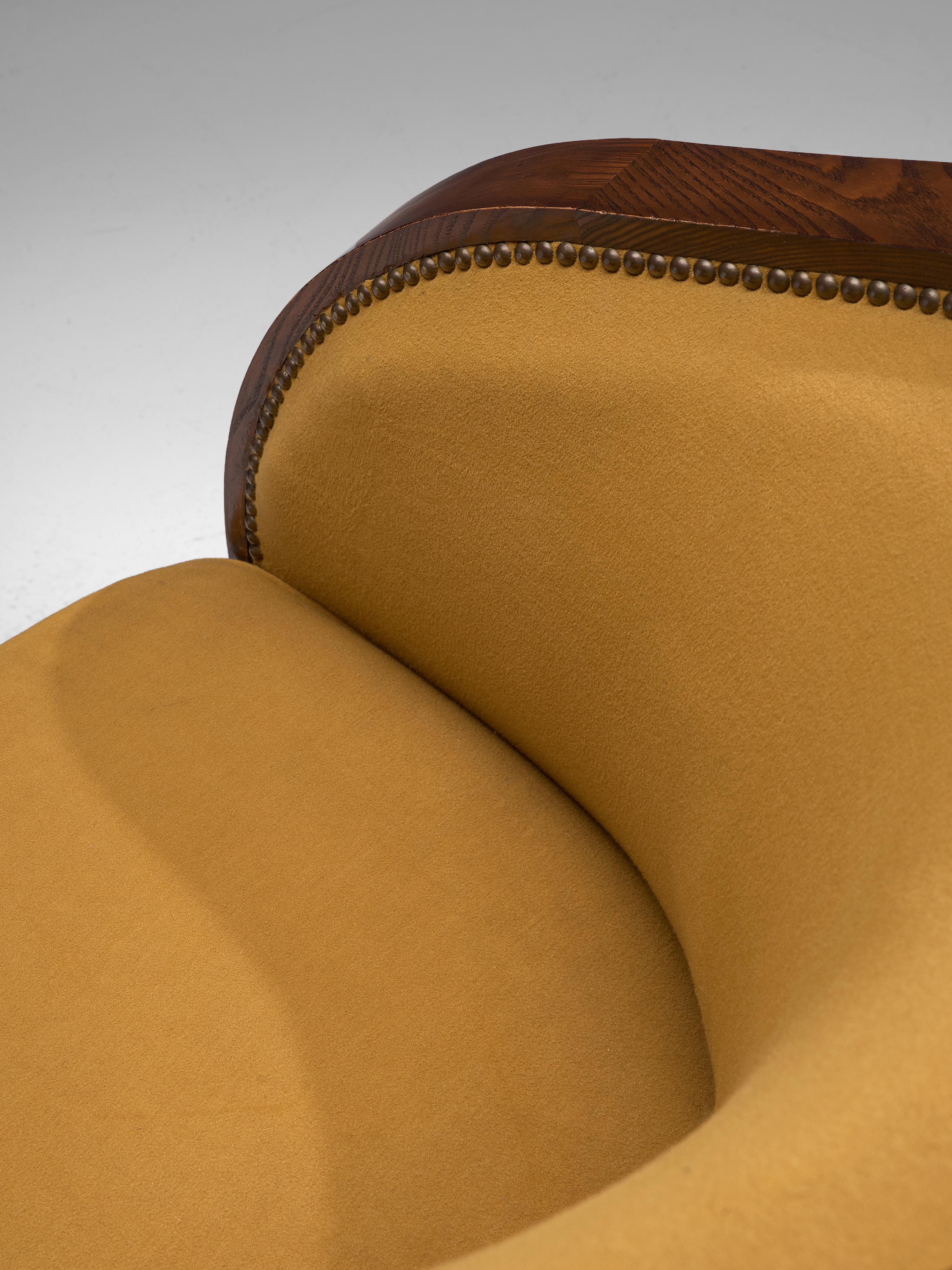Mid-20th Century Pair of French Art Deco Lounge Chairs in Yellow Upholstery
