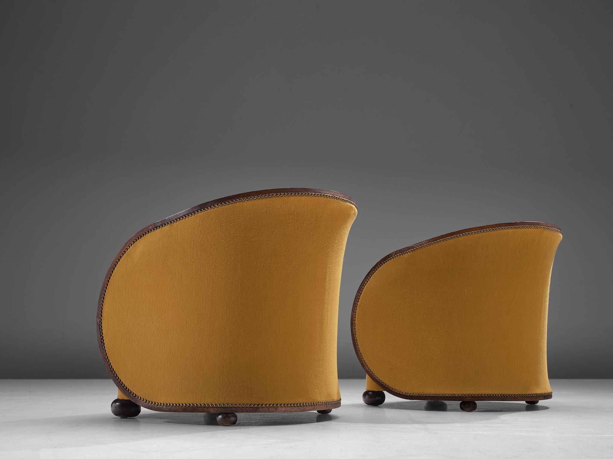 Pair of French Art Deco Lounge Chairs in Yellow Upholstery 2