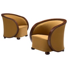 Pair of French Art Deco Lounge Chairs in Yellow Upholstery