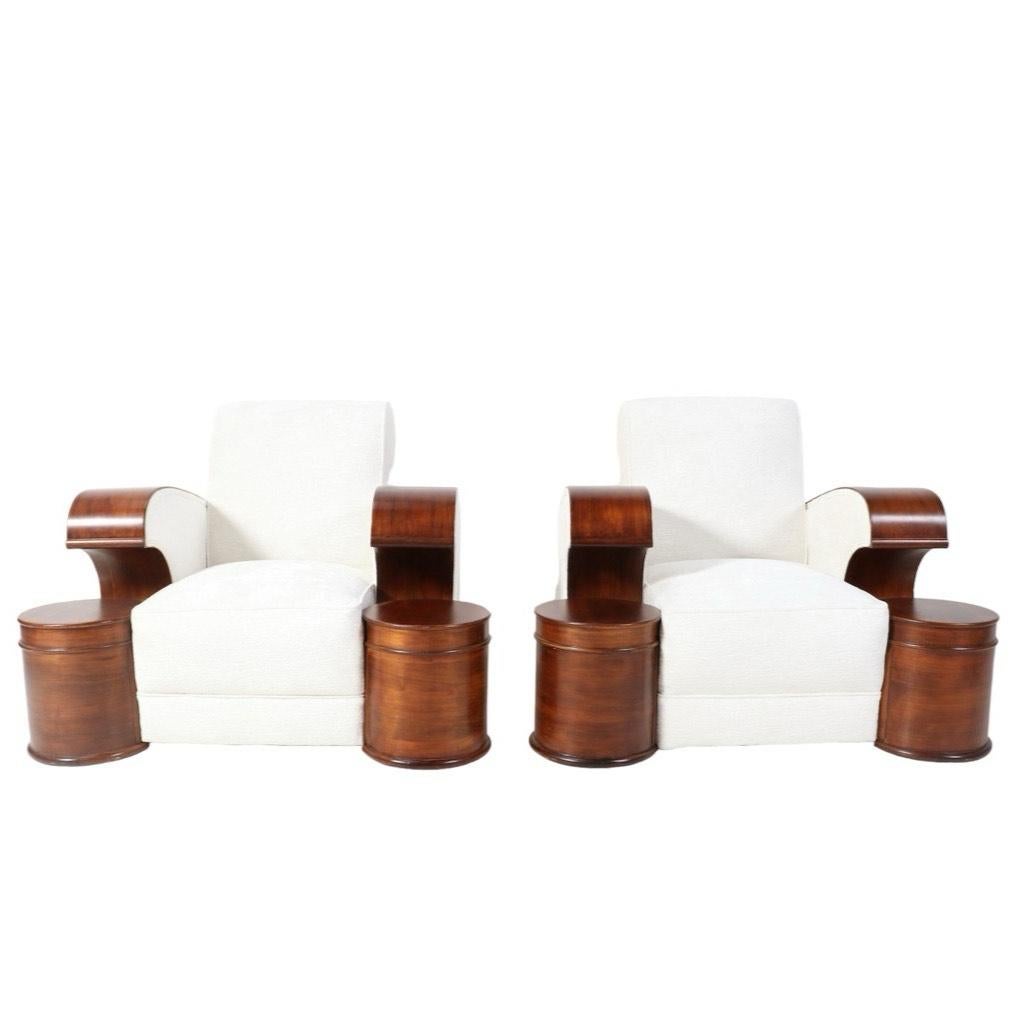 Mid-20th Century Pair of French Art Deco Lounge Chairs with Bouclé, 1930s For Sale