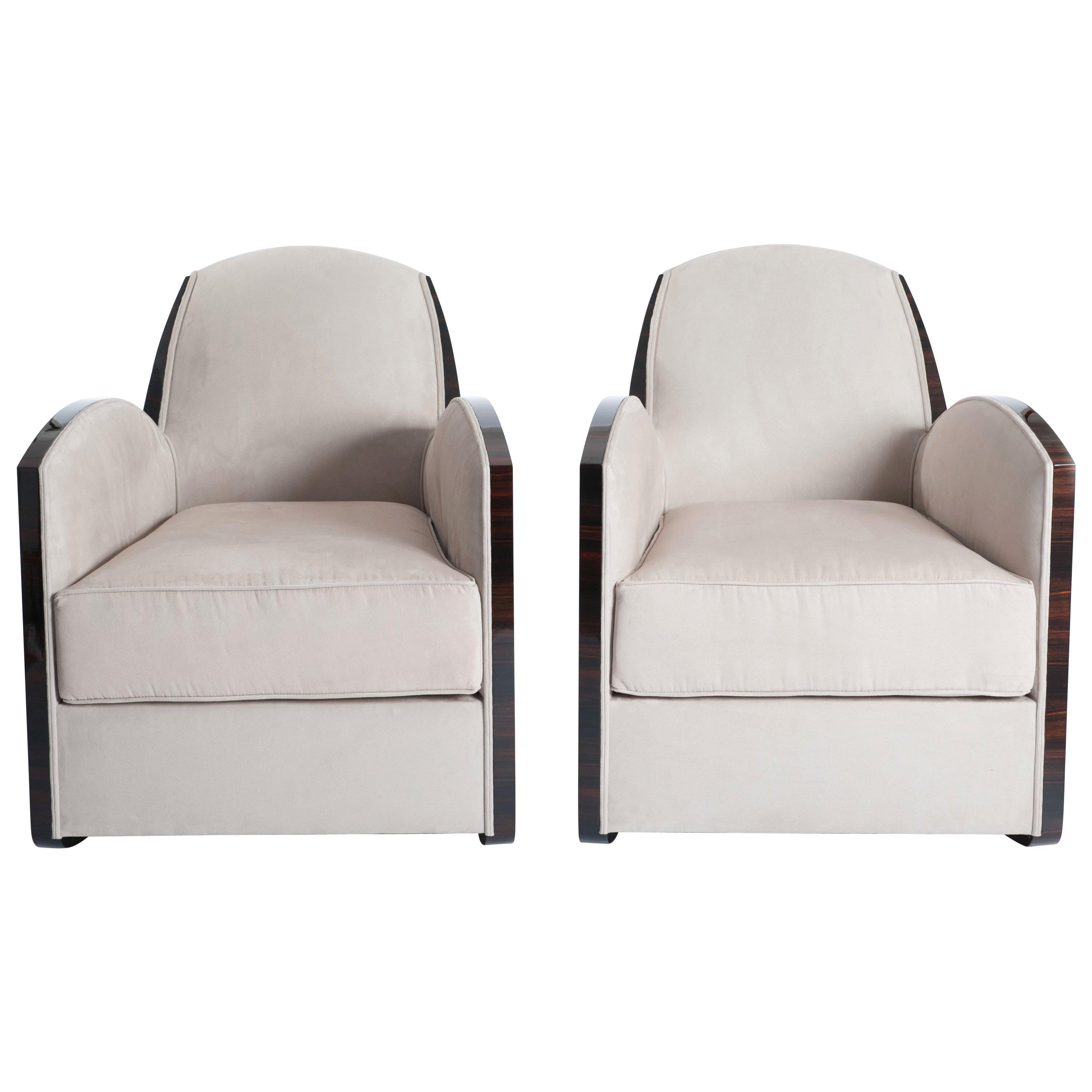 Pareja de Sillones Franceses Art Decó de Macassar al Estilo de Jules Leleu en venta