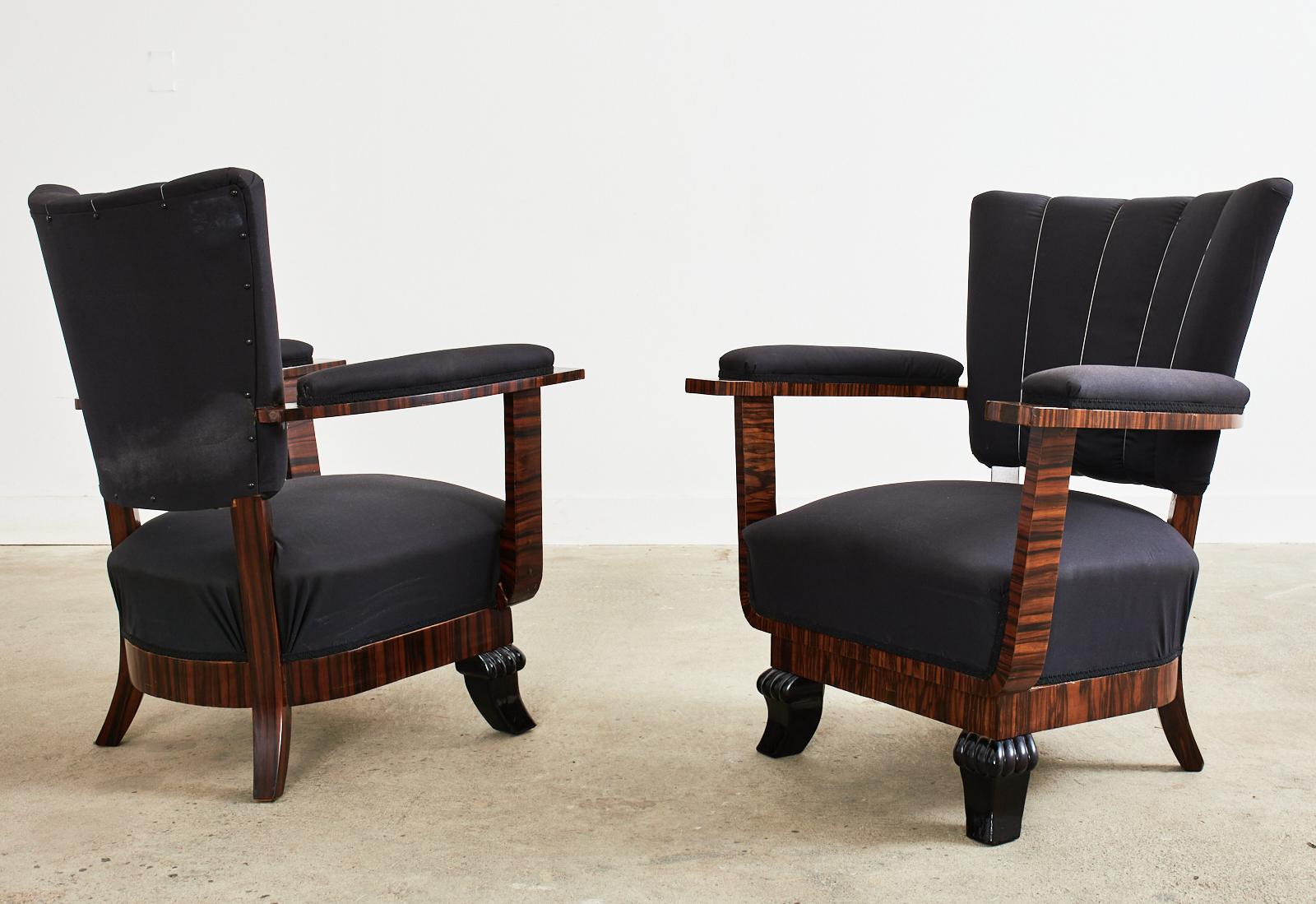 Pair of French Art Deco Macassar Club Chairs For Sale 7