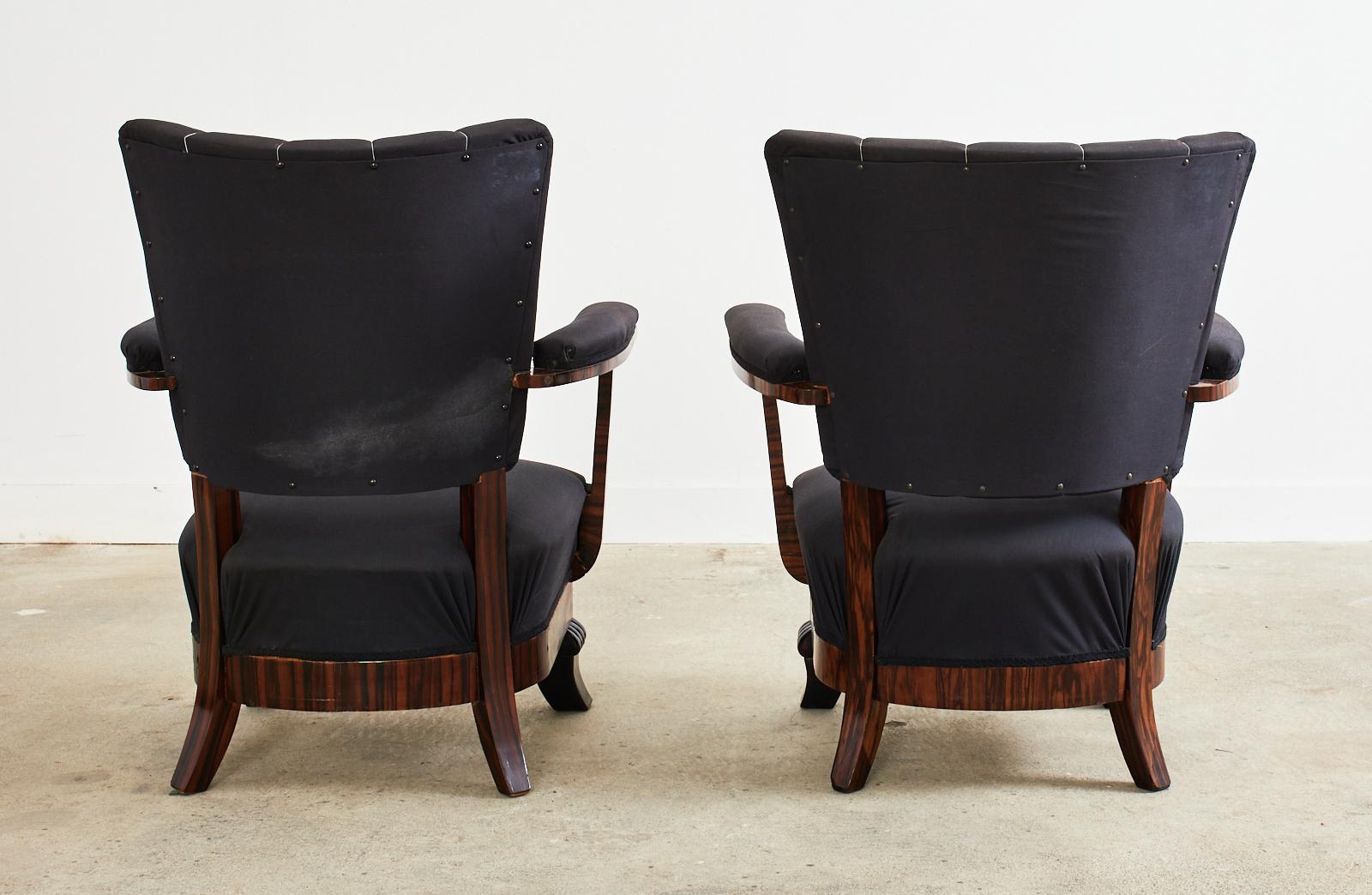 Pair of French Art Deco Macassar Club Chairs For Sale 14