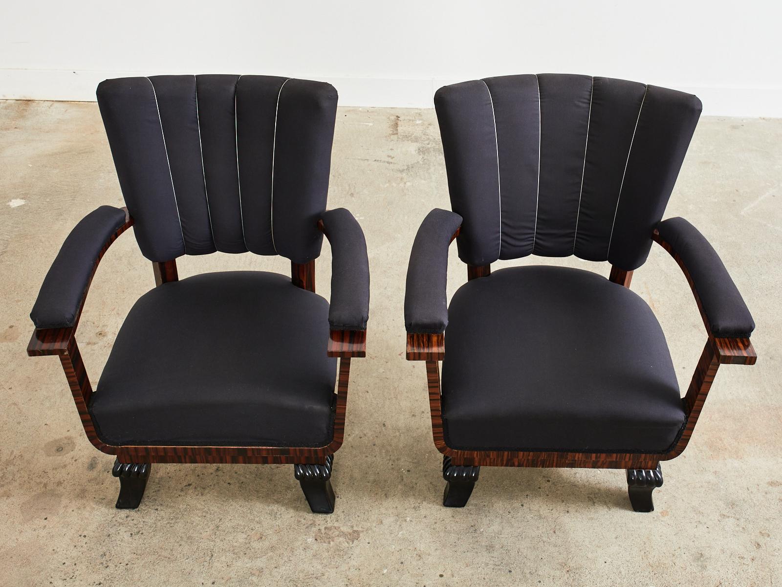 Pair of French Art Deco Macassar Club Chairs In Good Condition For Sale In Rio Vista, CA