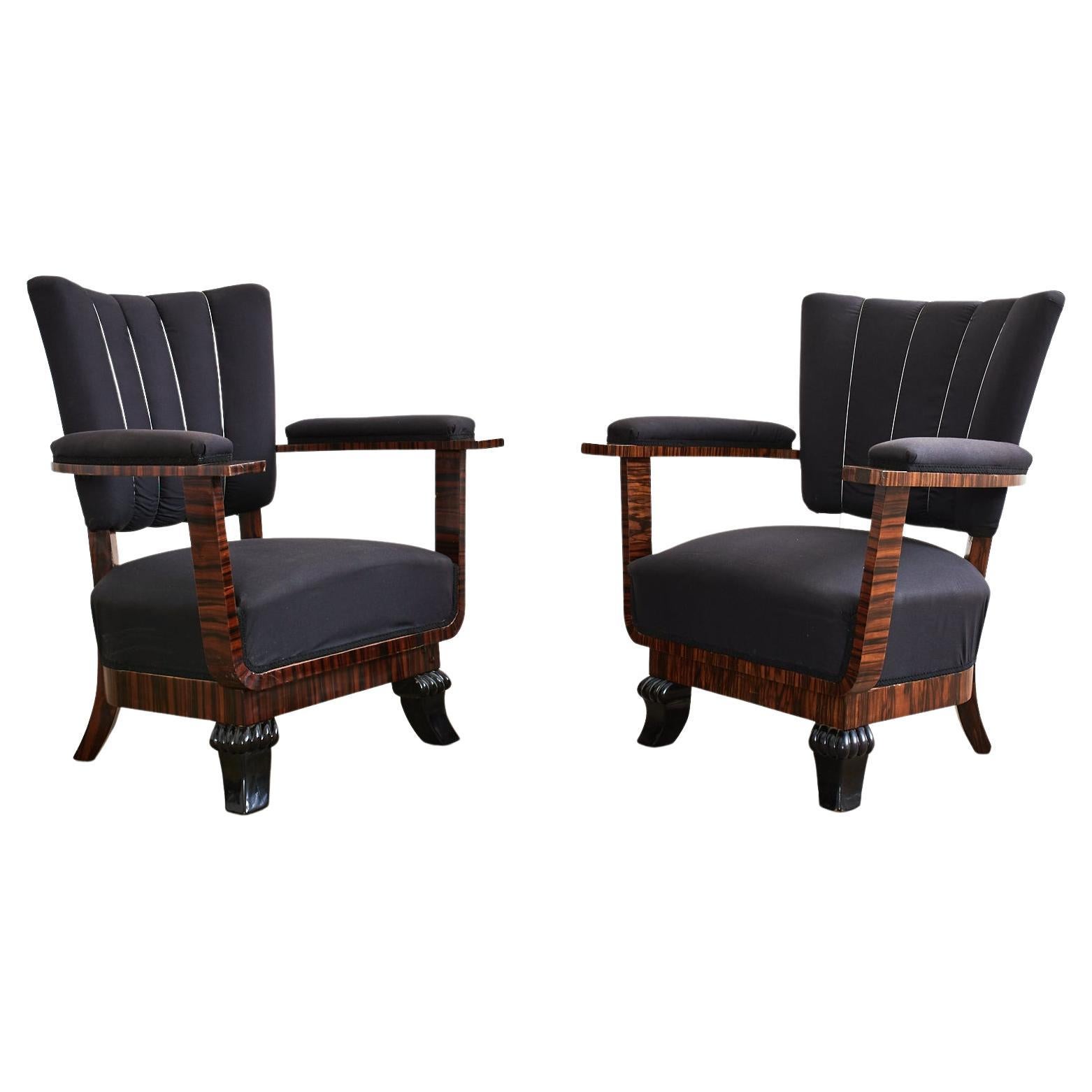Pair of French Art Deco Macassar Club Chairs