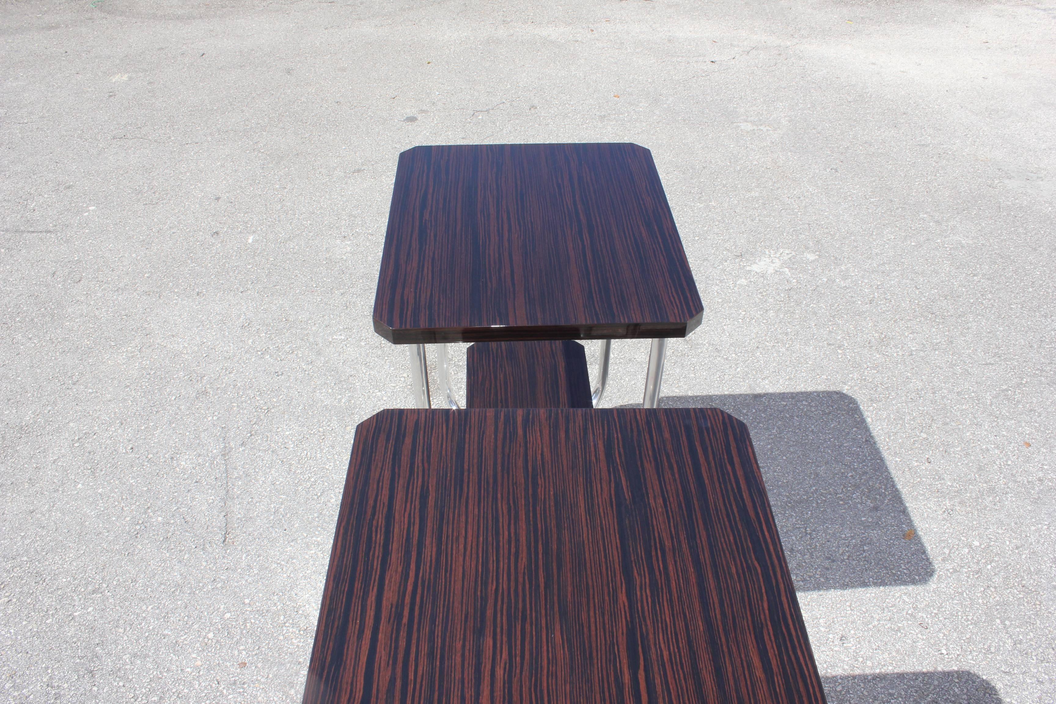 Pair of French Art Deco Macassar Ebony End Tables or Side Table, circa 1940s For Sale 8