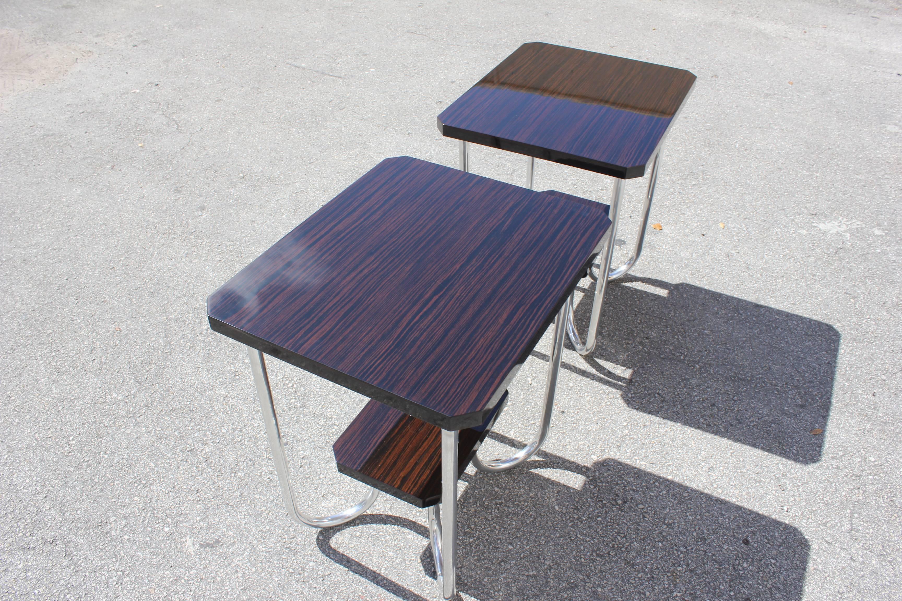Pair of French Art Deco Macassar Ebony End Tables or Side Table, circa 1940s In Good Condition In Hialeah, FL