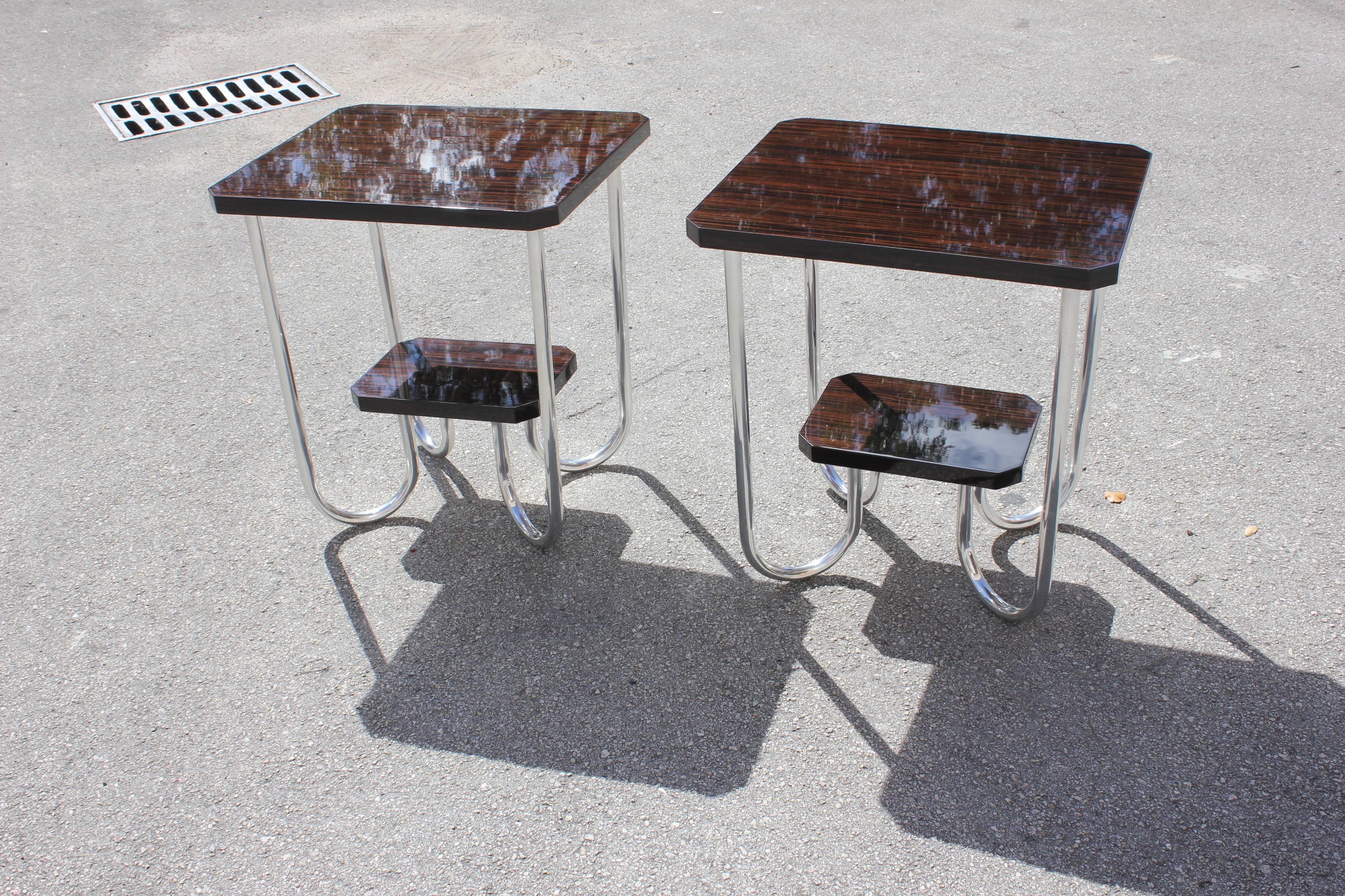 Mid-20th Century Pair of French Art Deco Macassar Ebony End Tables or Side Table, circa 1940s For Sale