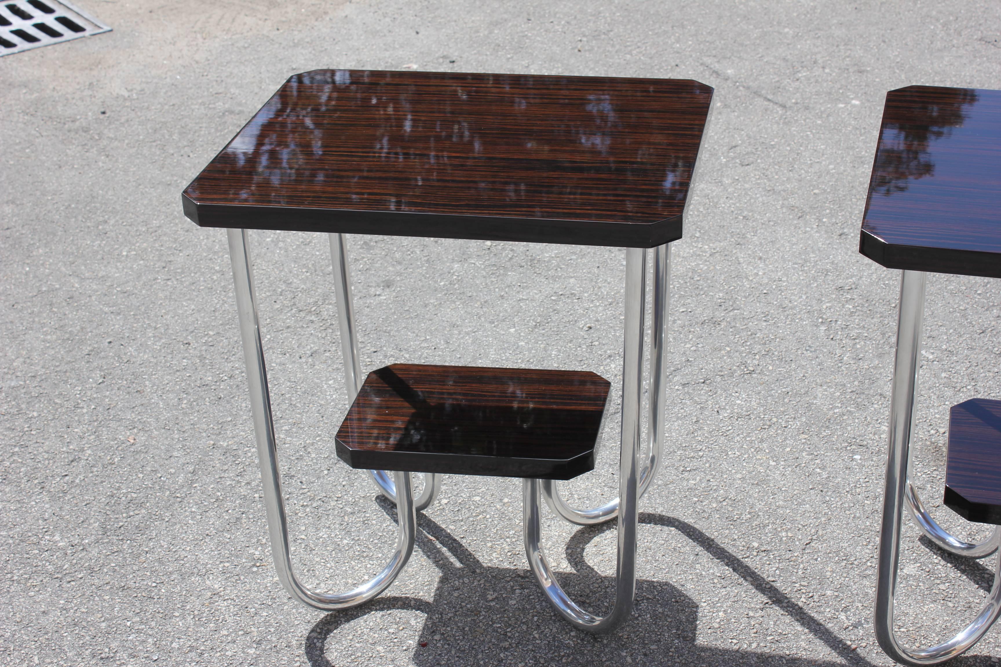 Pair of French Art Deco Macassar Ebony End Tables or Side Table, circa 1940s 3