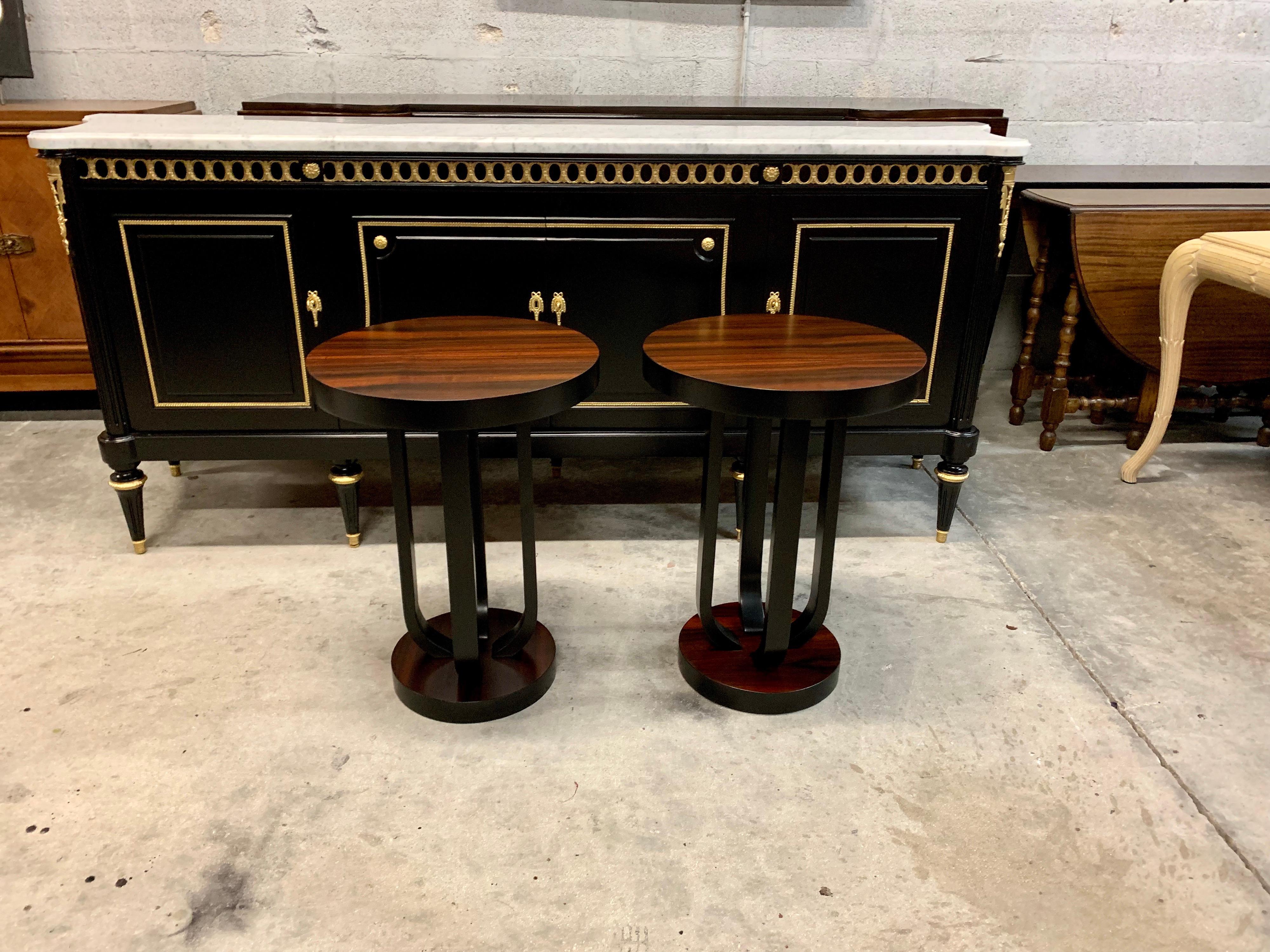 Art Deco Pair of French Macassar Ebony Side Table or Accent Table