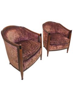 Coppia di poltrone Art Déco francesi con intarsi in macassar della Maison Dominique, 1928–1932